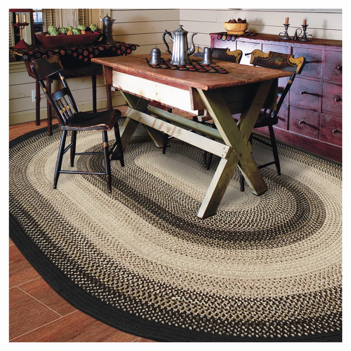 Homespice Alfombra oval trenzada Black Mist 6x9' - Negro y Tan 801063305084