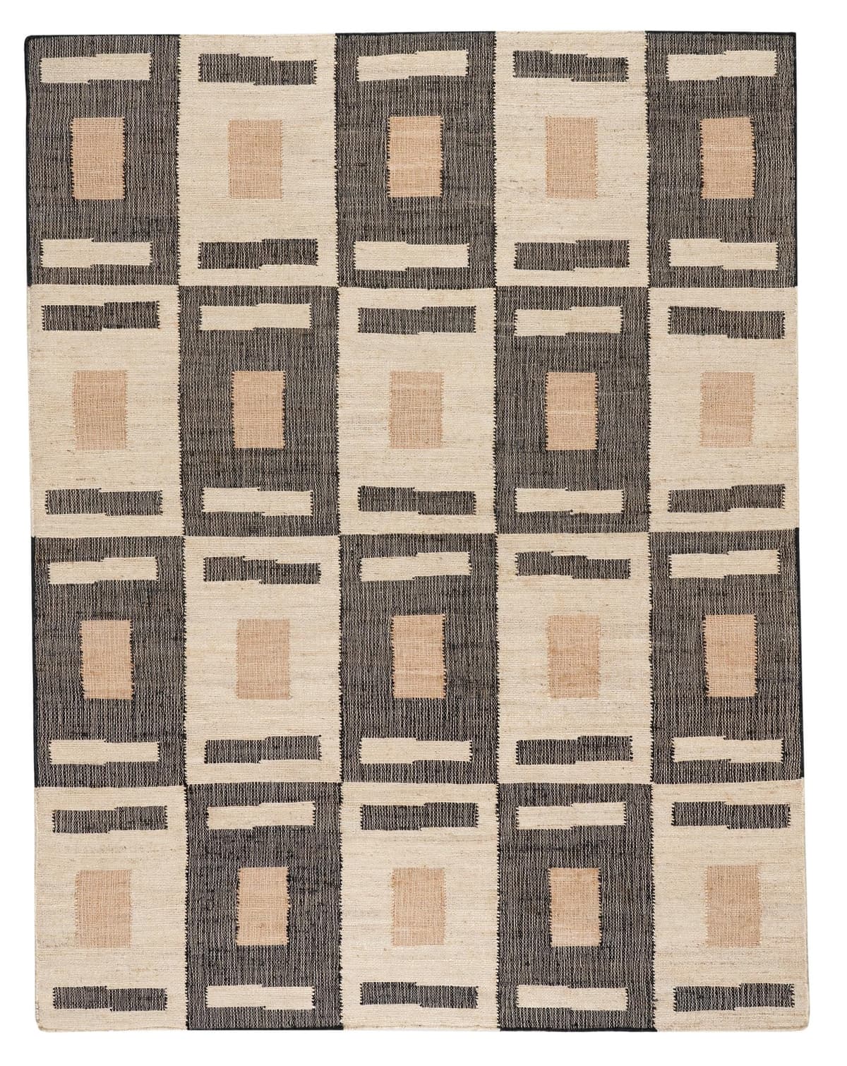Dash and Albert Cassia Alfombra de Yute Tejida a Mano 7.5 x 9.5 ft - Patrón Geométrico Negro/Neutral DA1118-810