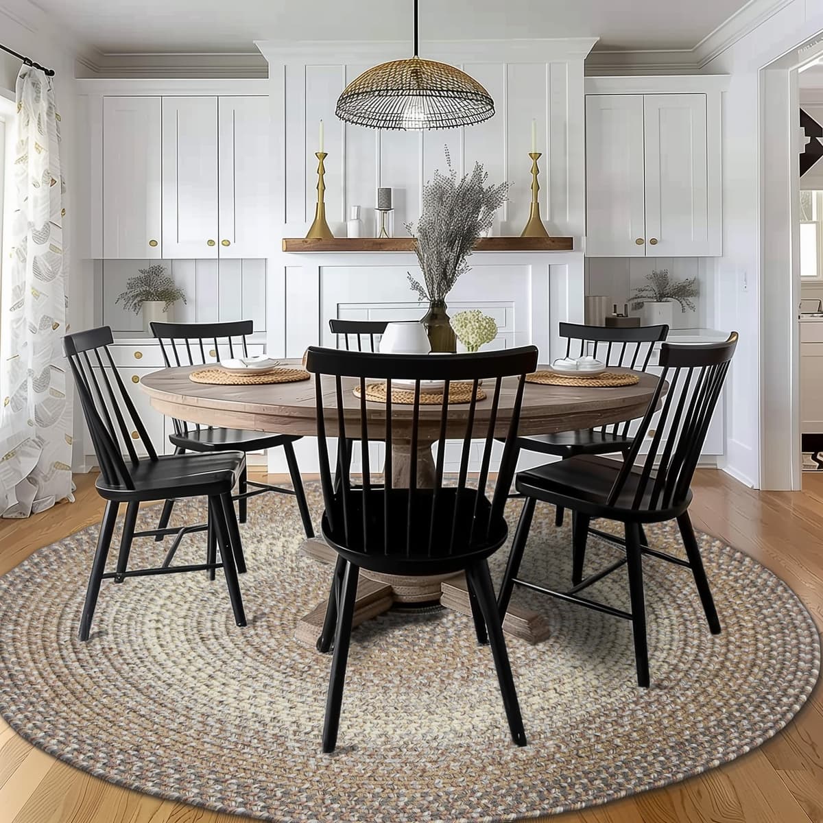 Super Area Rugs Ridgewood Alfombra trenzada redonda 8 ft, reversible, interior/exterior, taupetone/beige RI56R096X096