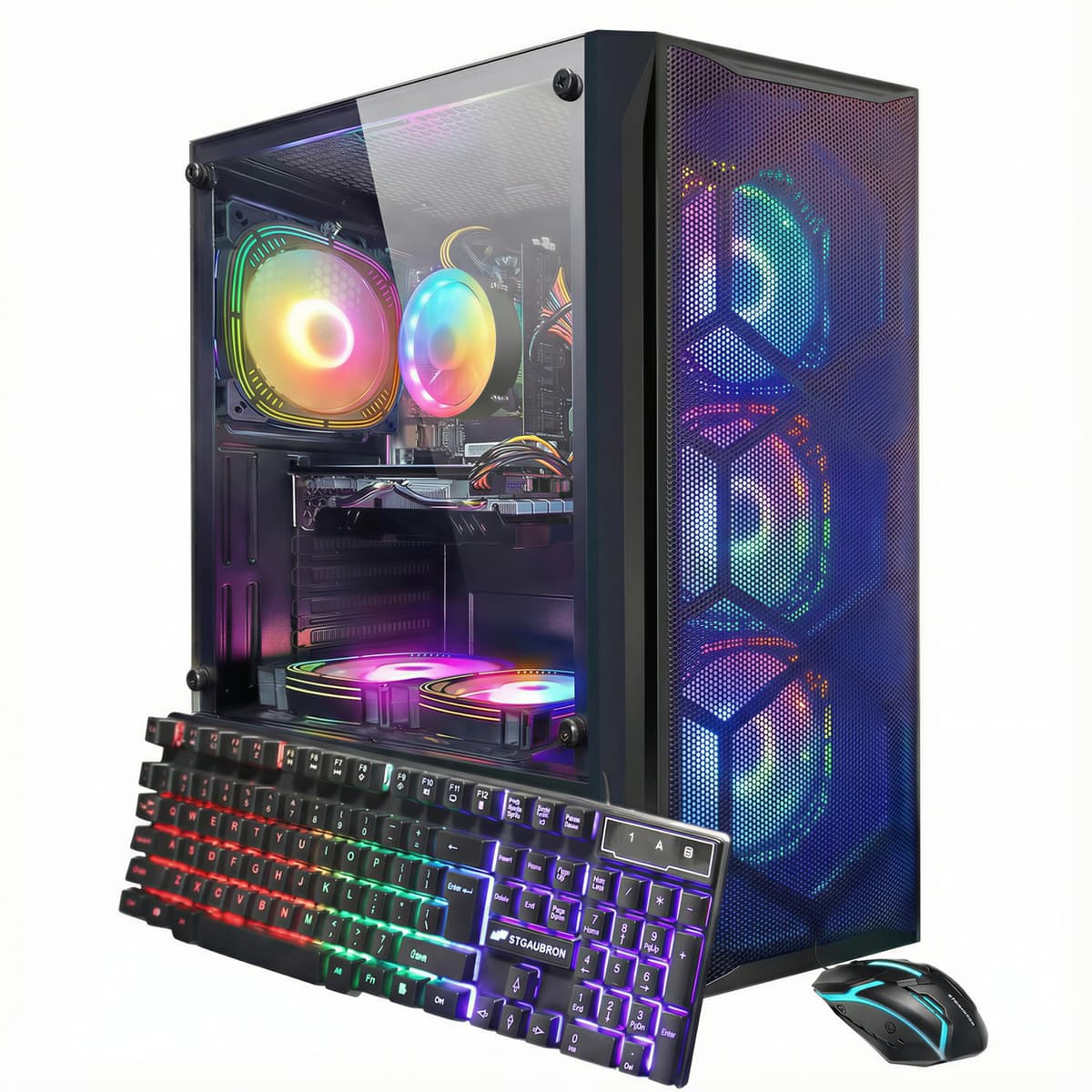 PC de Escritorio para Gaming STGAubron, Intel Core i7 8ª Gen hasta 4.1 GHz, Radeon RX 580 8GB, 16GB DDR4, SSD 1TB, WiFi 6, BT 5.2, 6 Ventiladores RGB, Windows 11 Home ABR1924