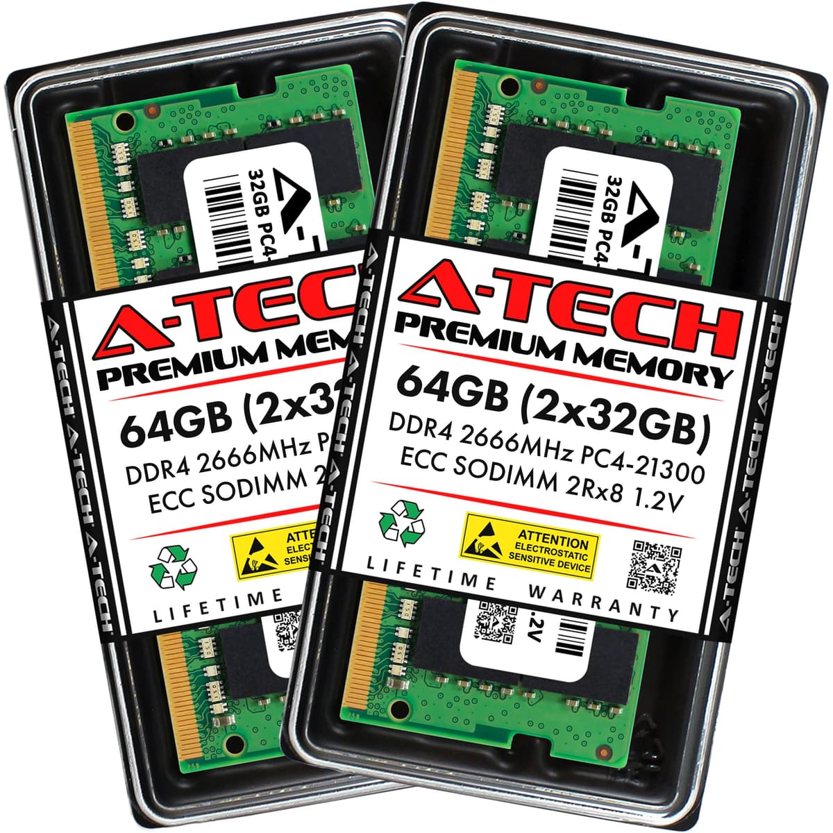 Kit A-Tech 64 GB (2x32 GB) DDR4 2666 MHz PC4-21300 ECC SODIMM 2Rx8 Doble Rango 1.2V 260 pines Módulos de Memoria RAM para Microservidor, Estación de Trabajo y Plataformas de Redes AT32G2D4S2666ED8N12V