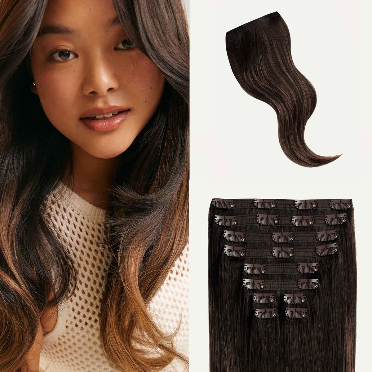 Luxy 24" Classic Clip-In 100% Remy - Mocha Brown Balayage, 240 g (10 piezas) 24-240g-Color1CT6