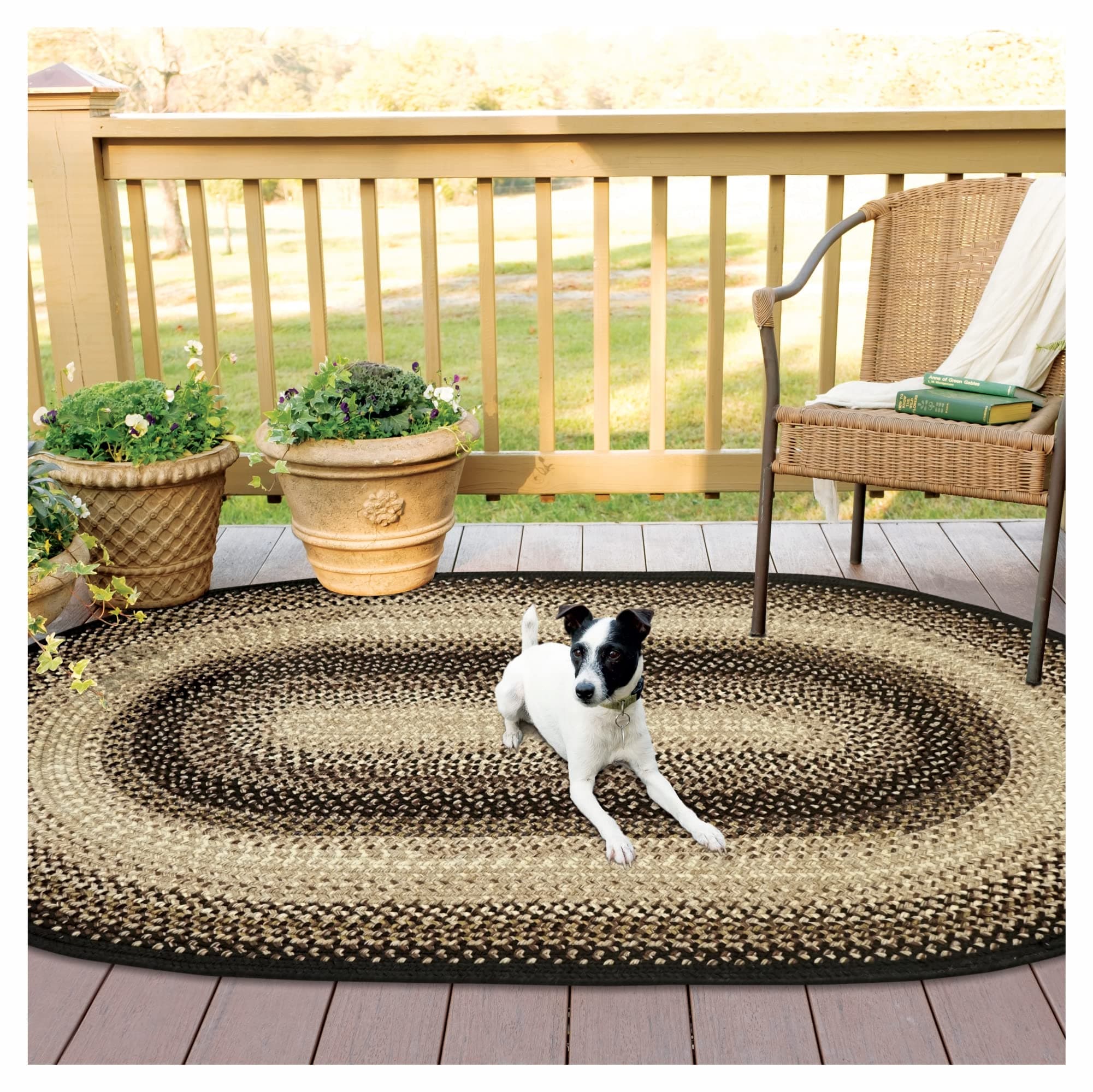 Homespice Alfombra Ovalada Trenzada Black Mist 5x8' - Negro y Beige 304087-IN