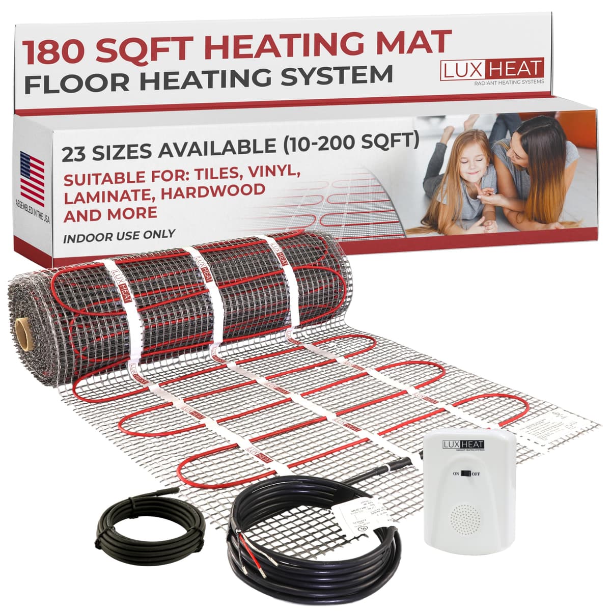 LuxHeat Kit de Piso Calefactable 180 sqft, 240V, Incluye Monitor de Instalación y Sensor 180 sqft - 240 Volts