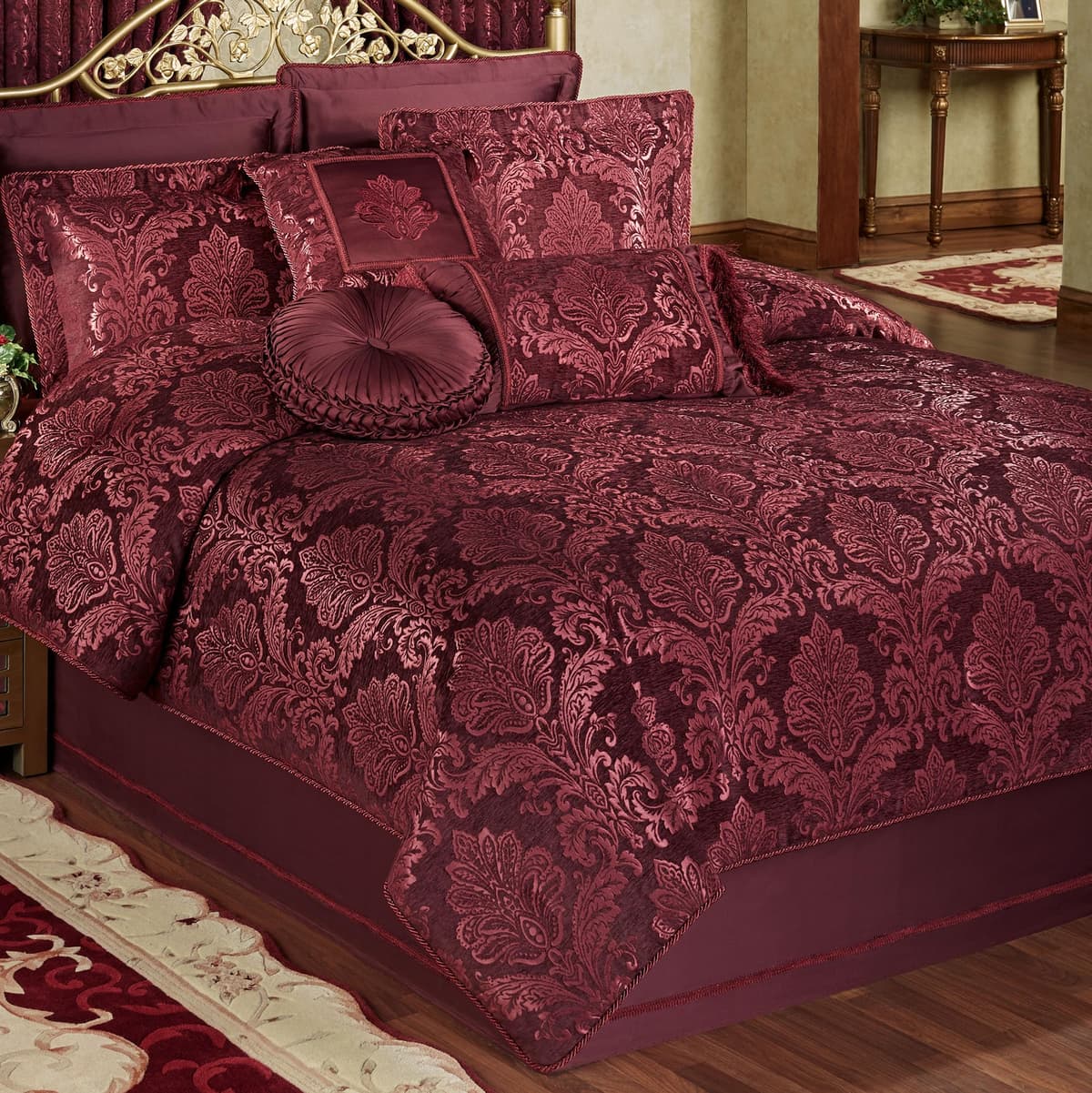 Touch of Class Camelot Juego de Cama de Lujo 7 Piezas California King en Burdeos