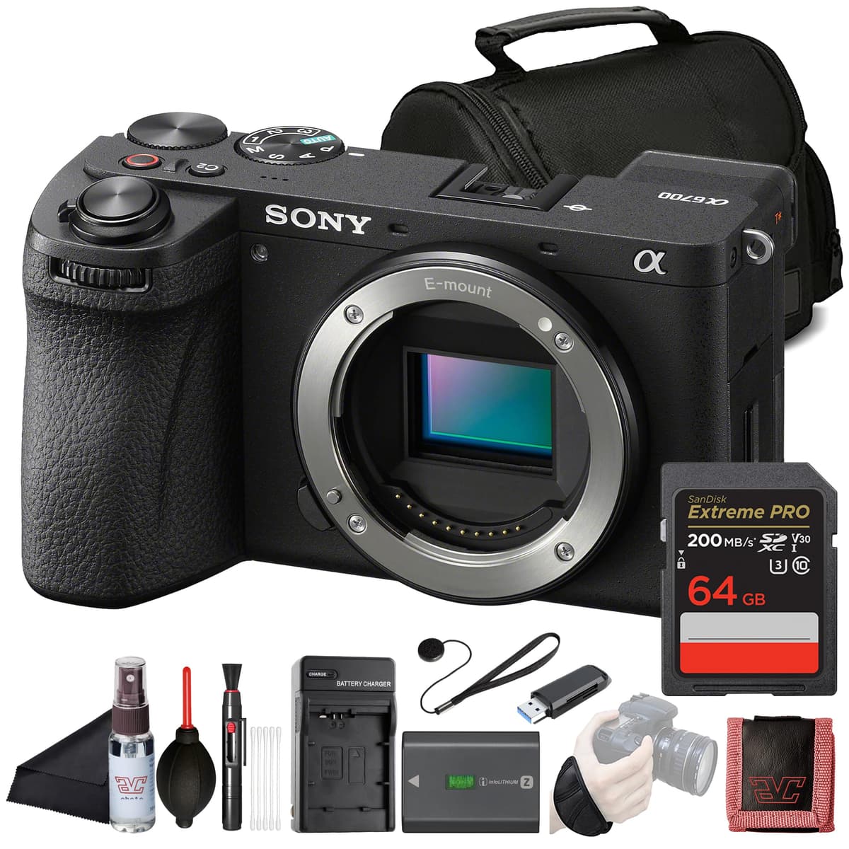 Sony α6700 APS-C Mirrorless Camera ILCE-6700 - 26 MP Exmor R, 4K 120p/10-bit, kit con 64GB y accesorios ILCE-6700_AV_1