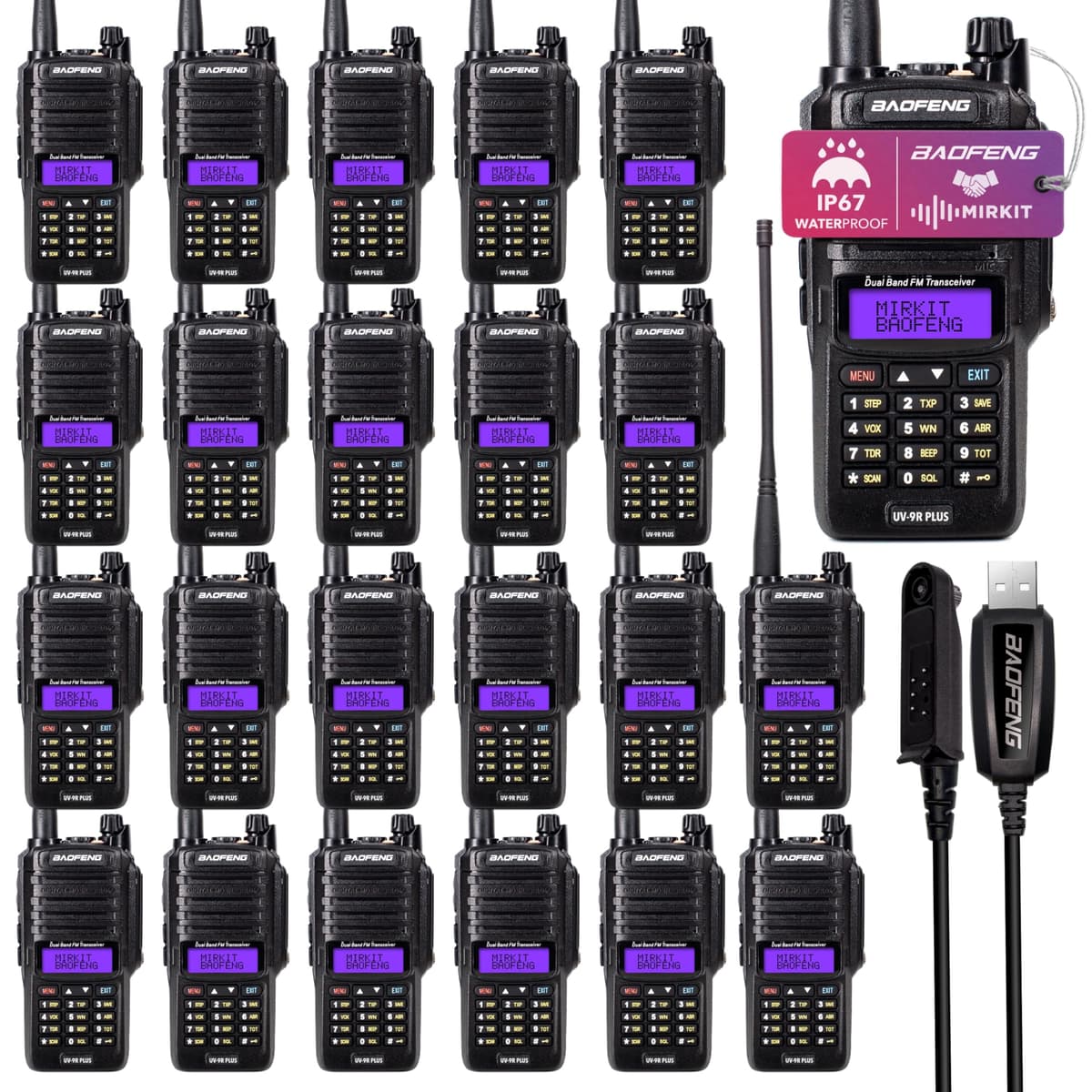 Mirkit 23X Baofeng UV-9R Plus MK1 Radio impermeable VHF/UHF 8W con batería 2200mAh