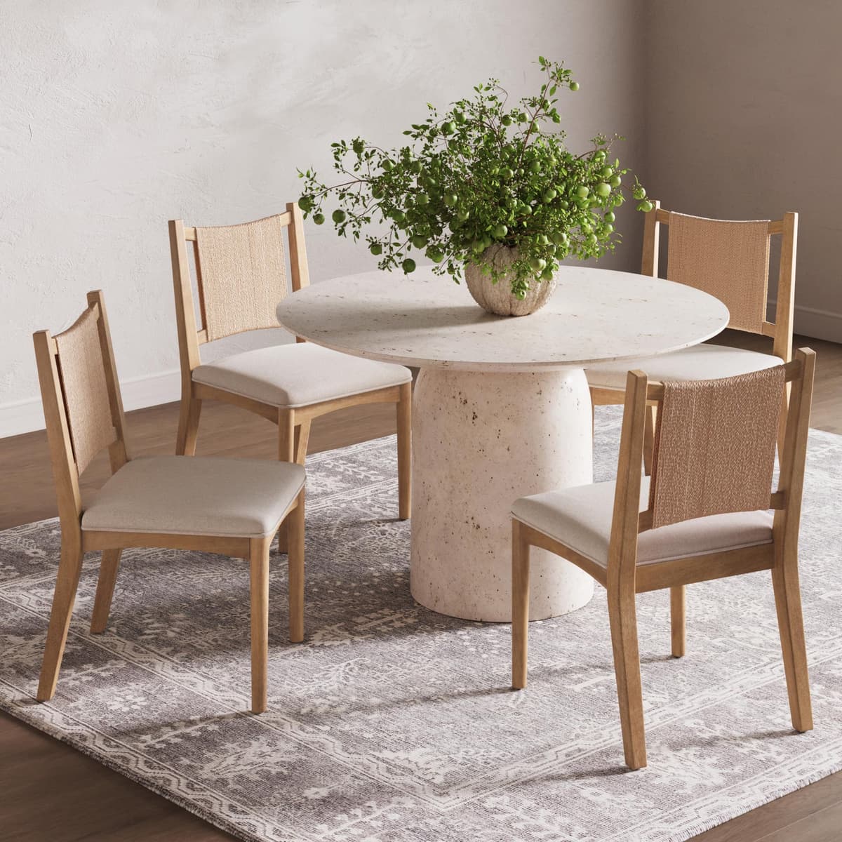 Nathan James Silla de comedor Elodia tapizada con respaldo de seagrass - Set de 4, light brown 24710-4