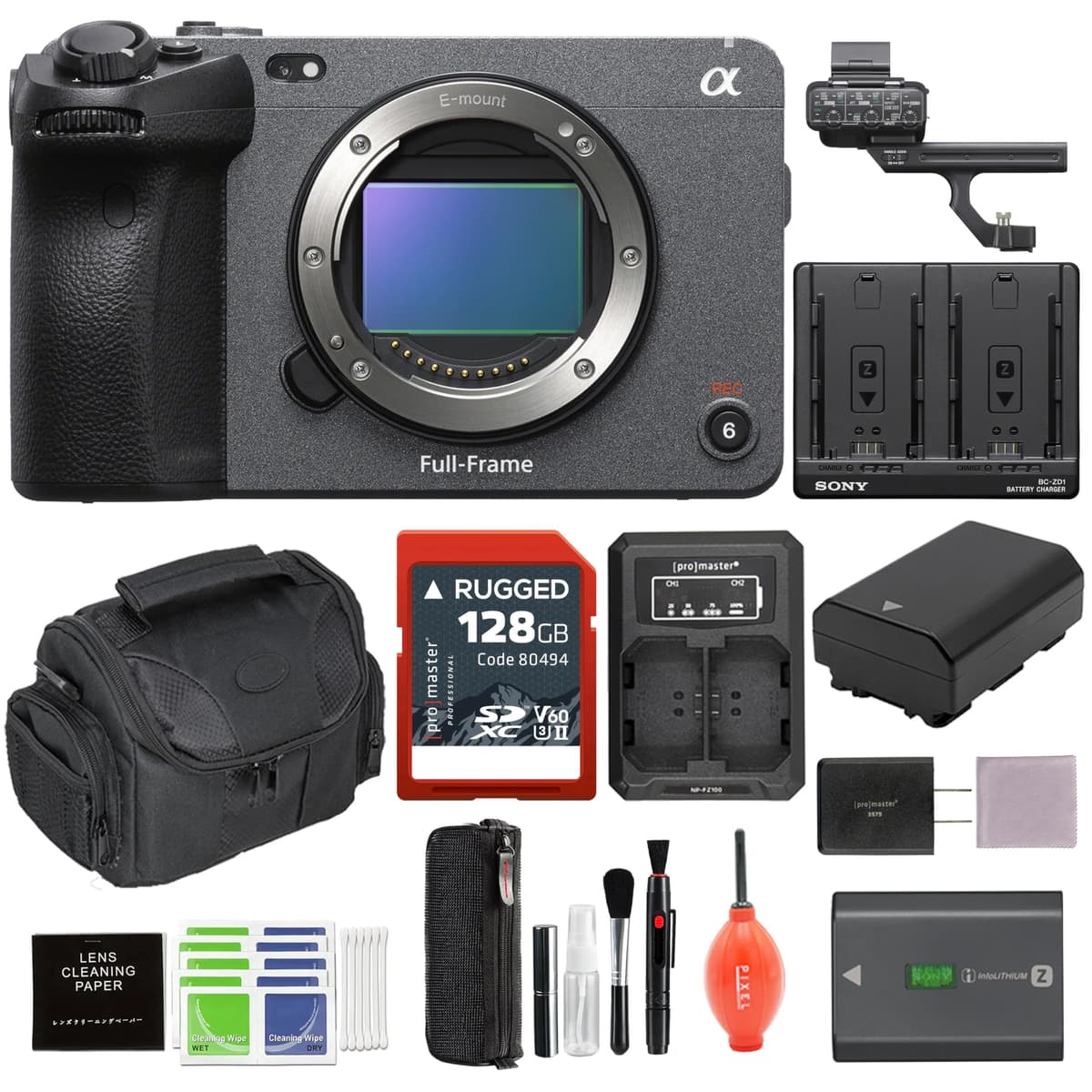 Sony FX3A Full-Frame Cinema Camera Bundle con Batería Extra, Cargador y Accesorios (128GB SD, Bolsa) ILME-FX3A