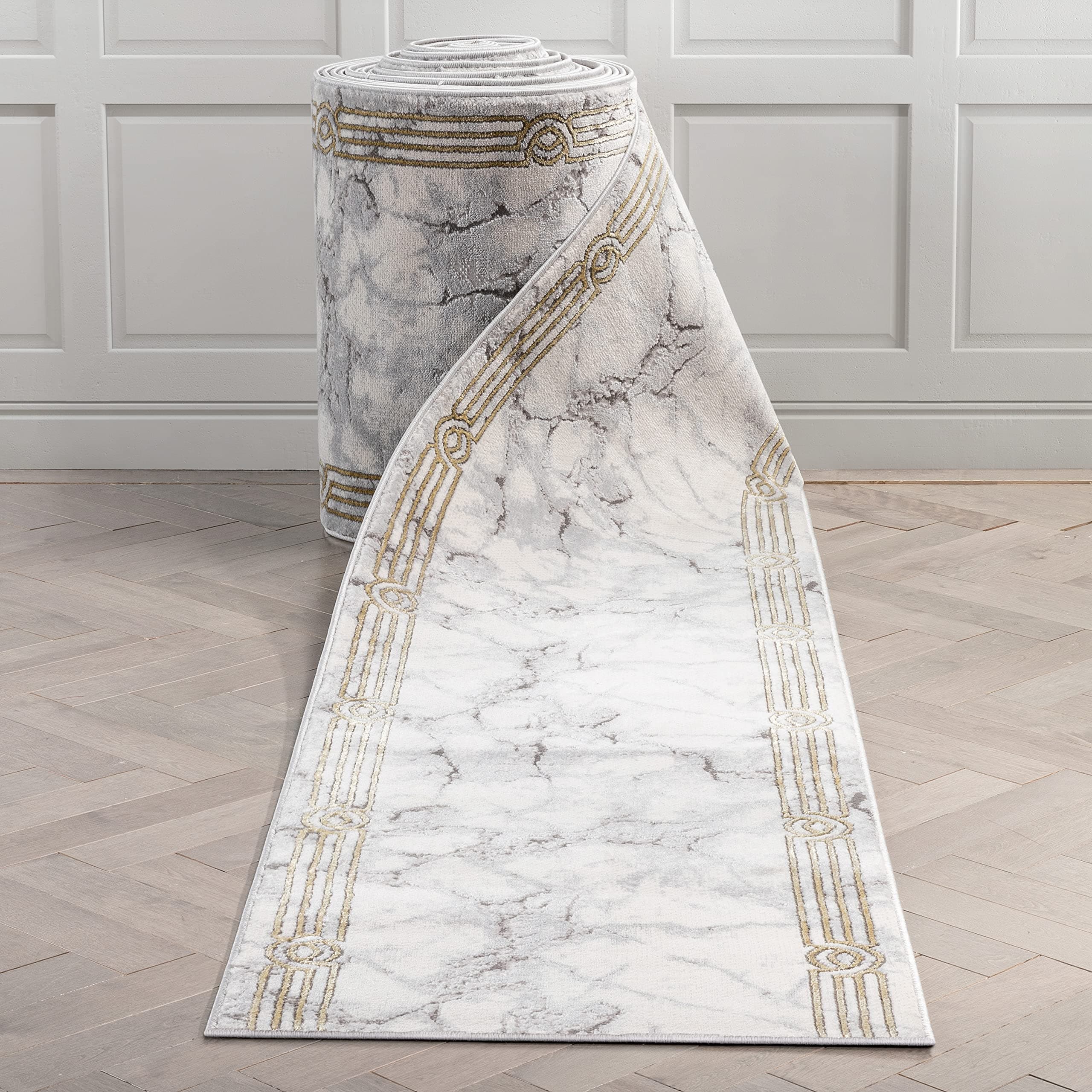 Well Woven Fairmont Lezlee Runner 26" x 57' - Ivory Dorado Borde Mármol IHS-FRM-72-R-57