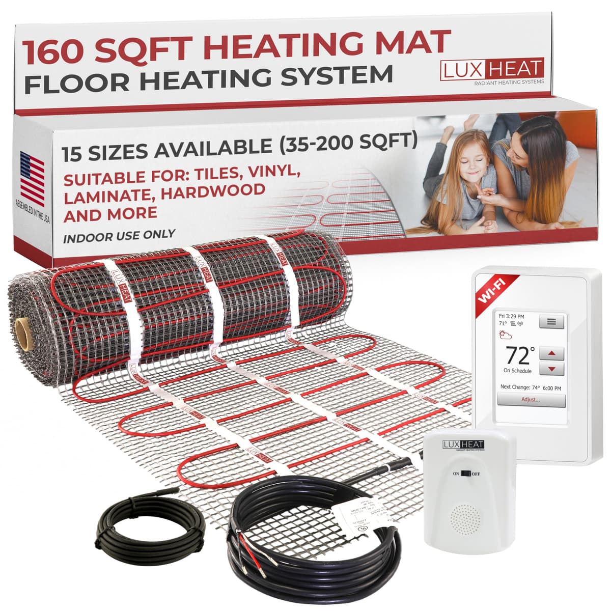 LuxHeat Kit de Piso Radiante 160 sqft con Termostato WiFi UWG4 y GFCI