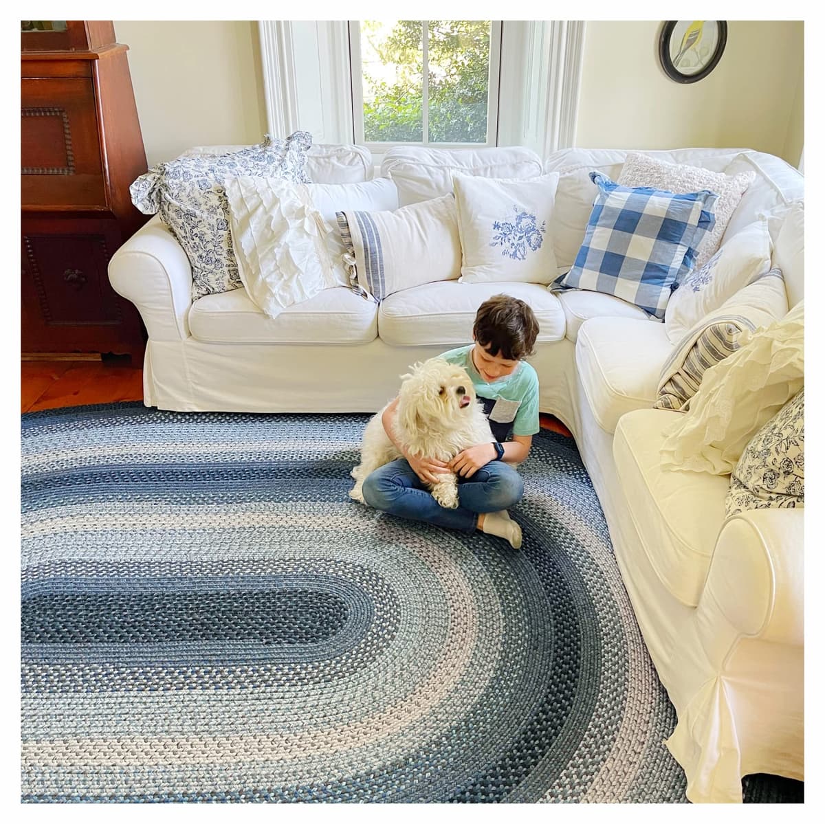 Homespice Juniper Blue Alfombra Trenzada Ovalada 5x8' - Pet Friendly, Reversible, Interior y Exterior 304223