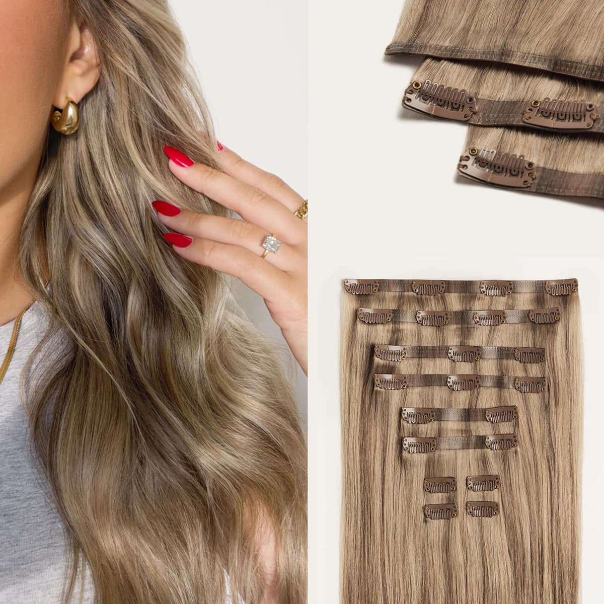 Luxy 24" Dimensional Natural Blonde - Seamless Clip-In 10 piezas (240 g) 24-240g-ColorD218N-S