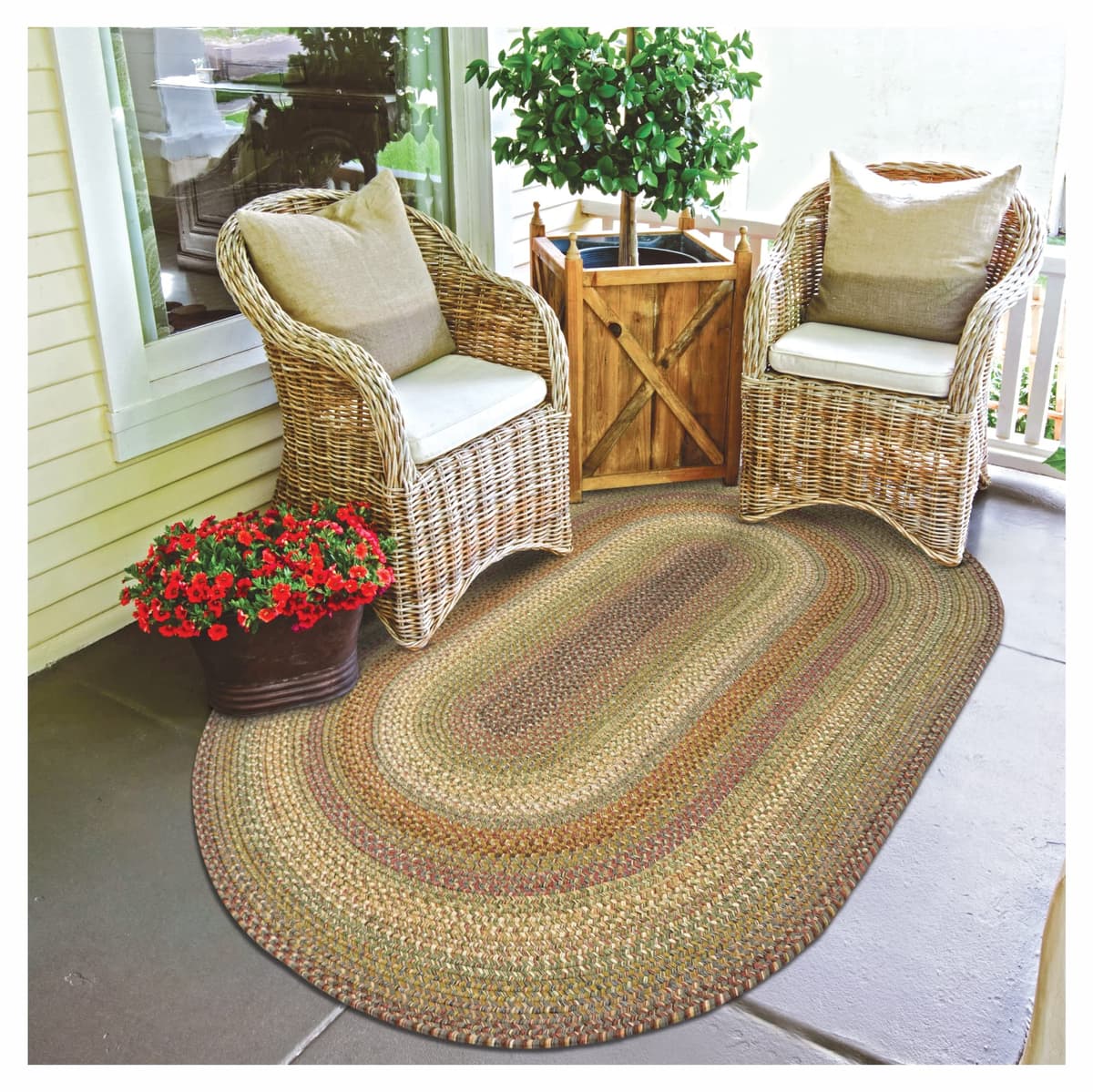 Homespice Rainforest Multicolor Alfombra Trenzada Ovalada 6x9' - Reversible, Apta para Interior y Exterior 305169-IN