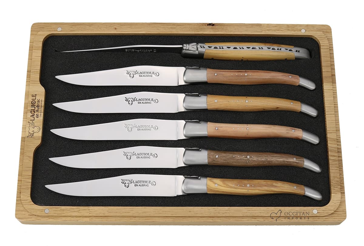 Laguiole en Aubrac set de 6 cuchillos steak madera francesa mixta acero Sandvik hecho a mano 62C99BFIH