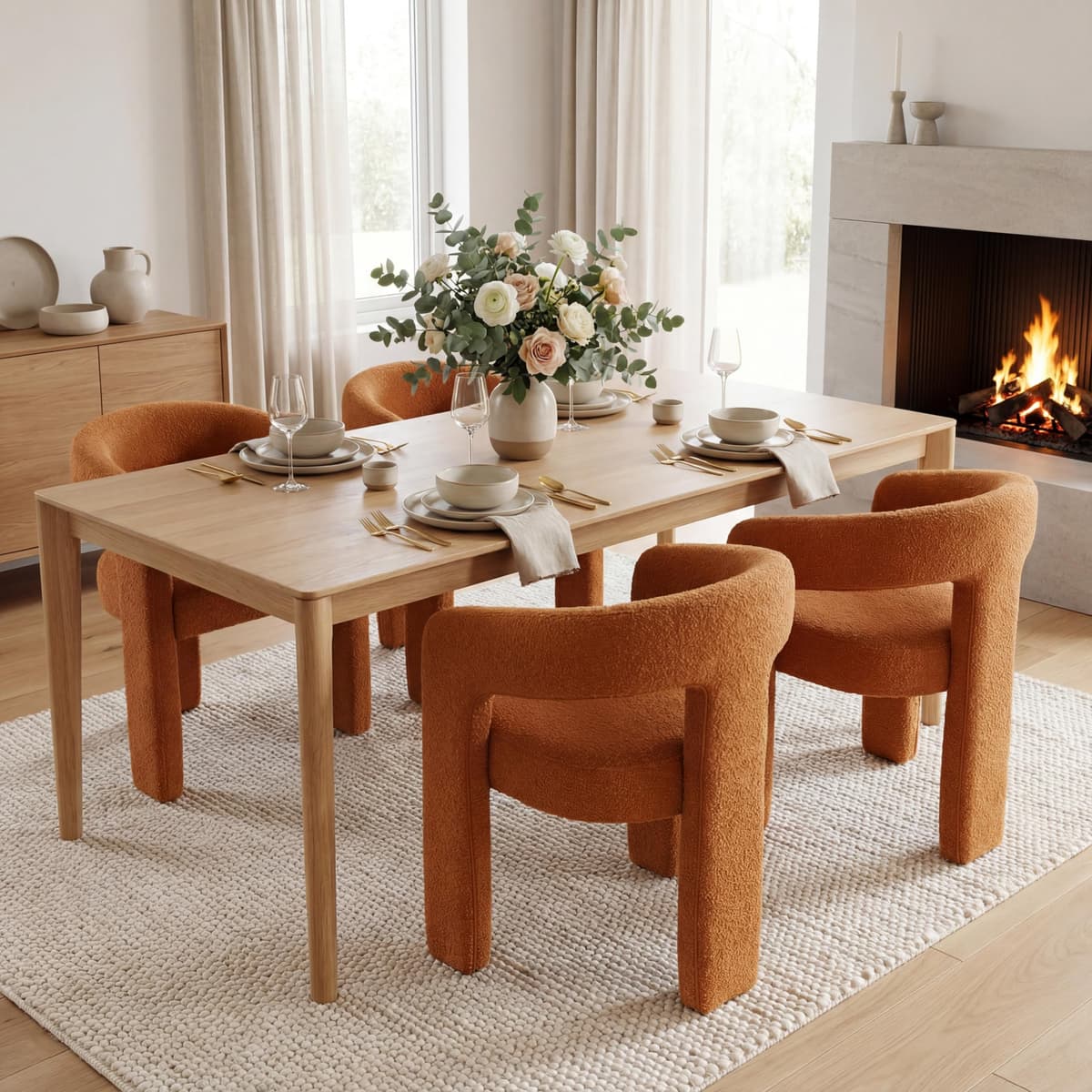 Sillas de comedor DAYALANE estilo barril - Juego de 4, tapizadas en piel sintética tipo pelaje, respaldo curvo, naranja 9c65a7cf-6278-417a-9cde-48a9a0c8d02c