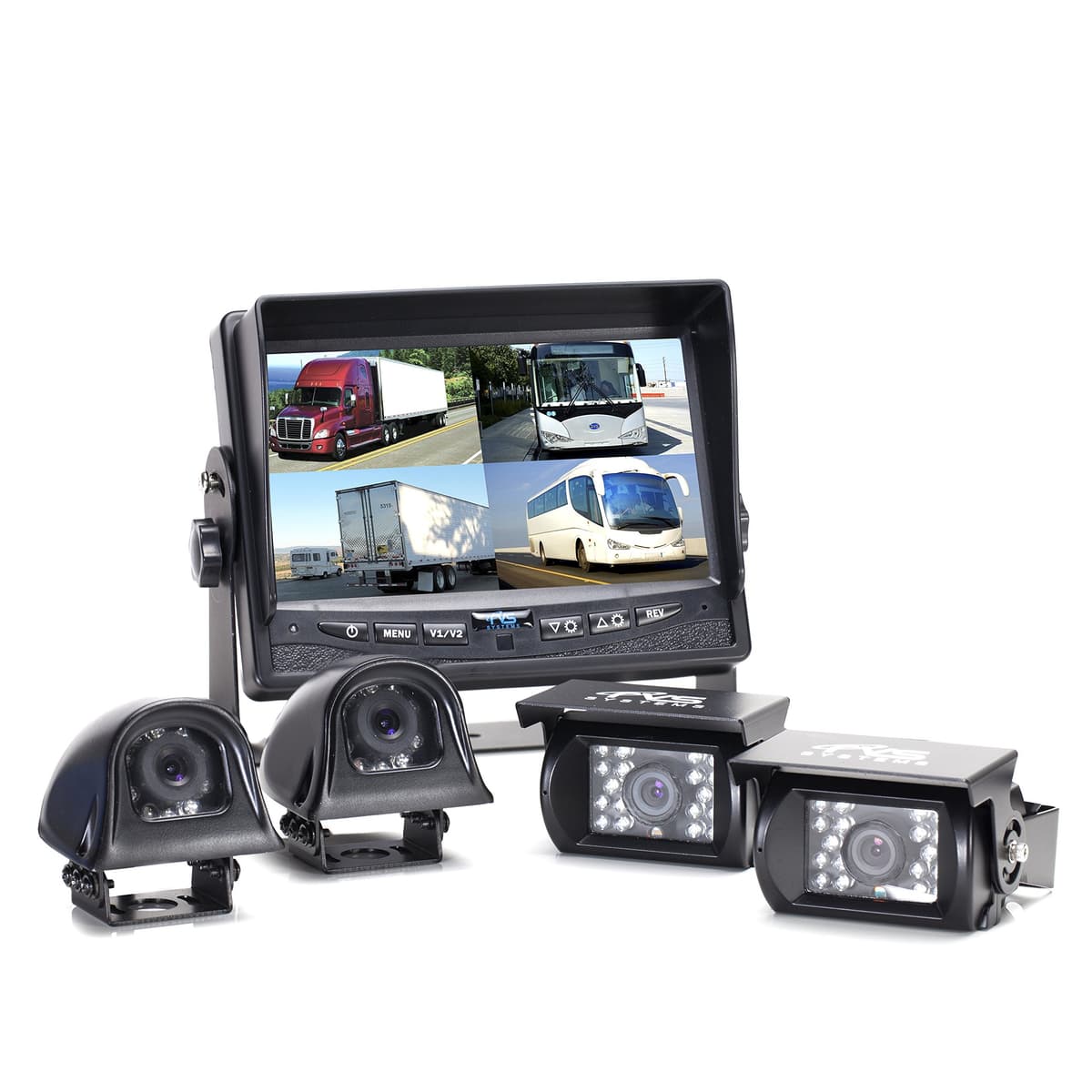 Sistema de cámara de retroceso 4 cámaras con pantalla Quad View 7" (RVS-062710)