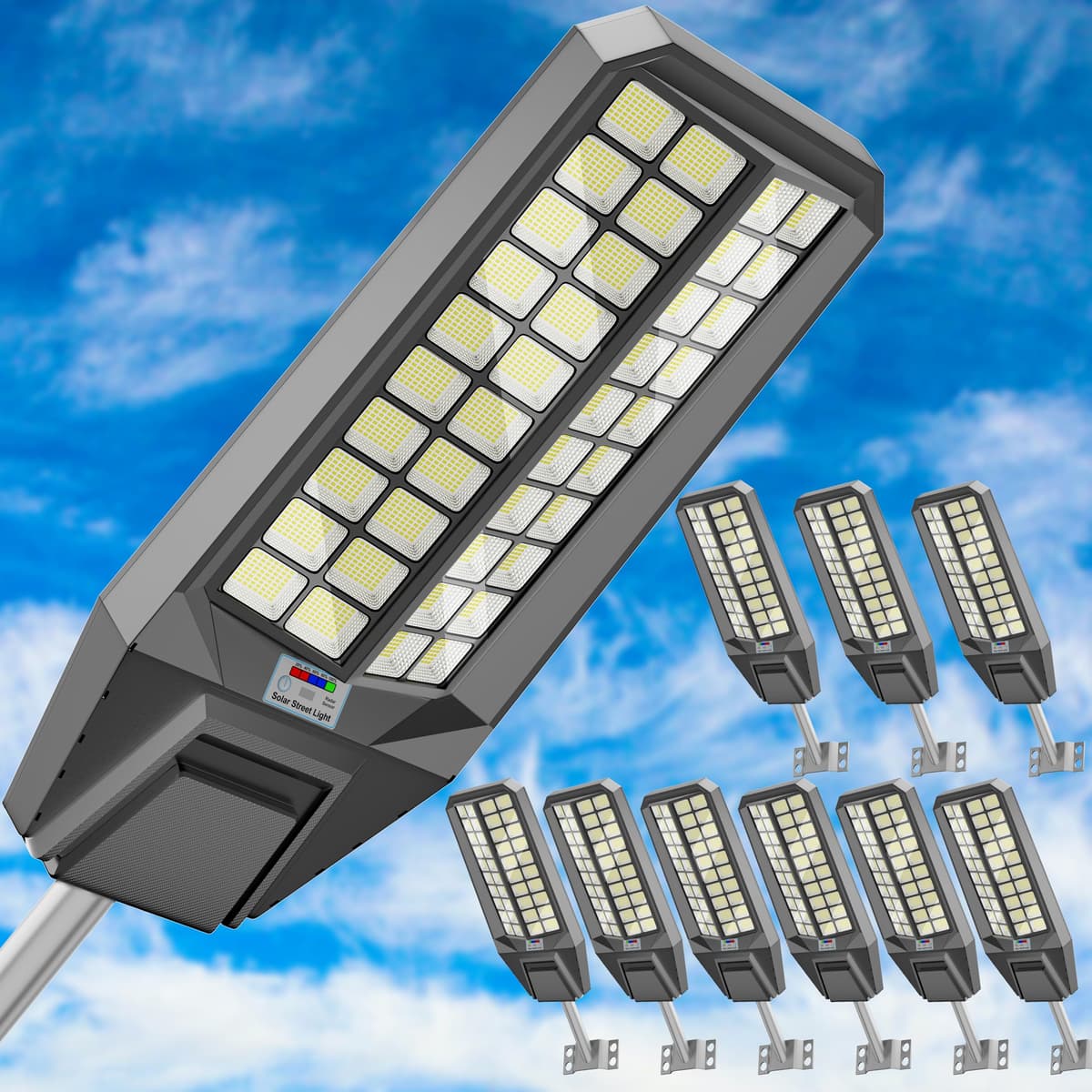 loyoele Lámpara solar calle 10000W con sensor de movimiento, control remoto e IP67 - Pack 10