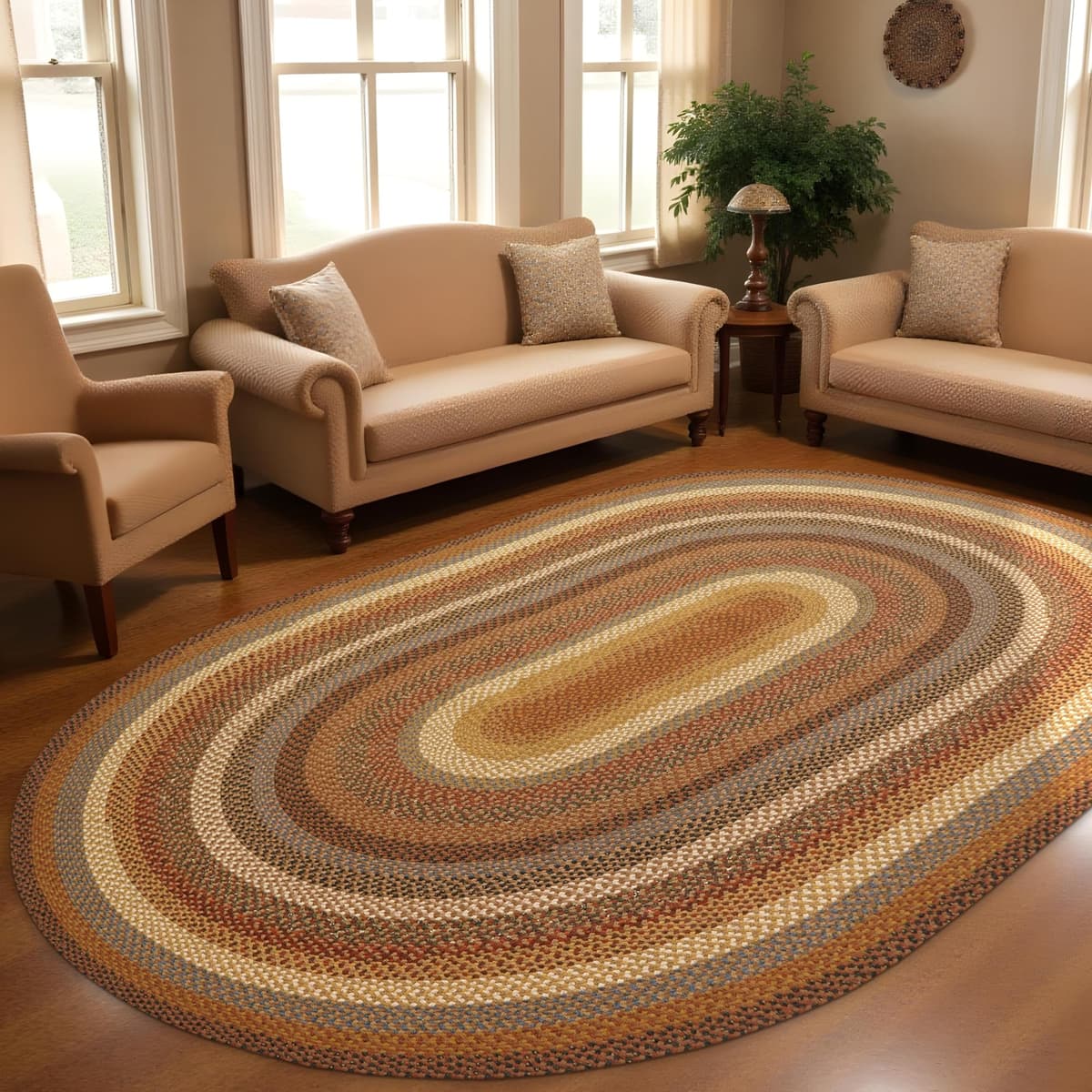Alfombra ovalada Homespice Biscotti Brown 5x8' - Trenzada a mano en algodón, estilo country A404244