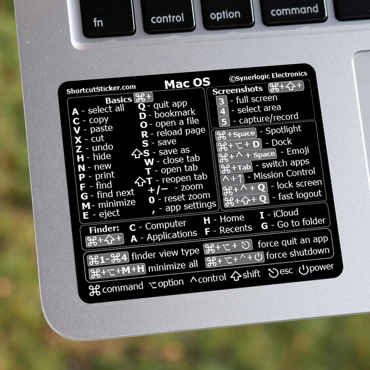 Synerlogic 1000 unidades (Universal) Pegatinas de atajos de teclado de referencia para Mac OS, vinilo laminado sin residuo - para cualquier MacBook Air/Pro/iMac/Mini (Negro/Paquete de 1000) SCS-M-BK-STU