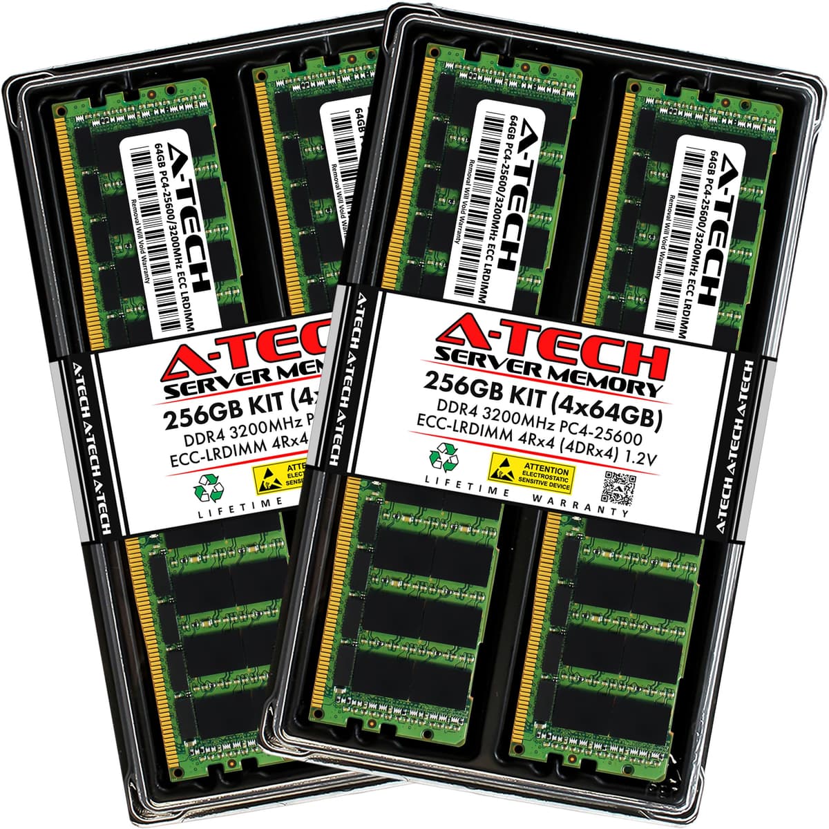A-Tech 256GB Kit (4x64GB) DDR4 3200MHz PC4-25600 ECC LRDIMM 4Rx4 1.2V 288-Pin Server RAM AT64G4D4D3200LQ4N12V