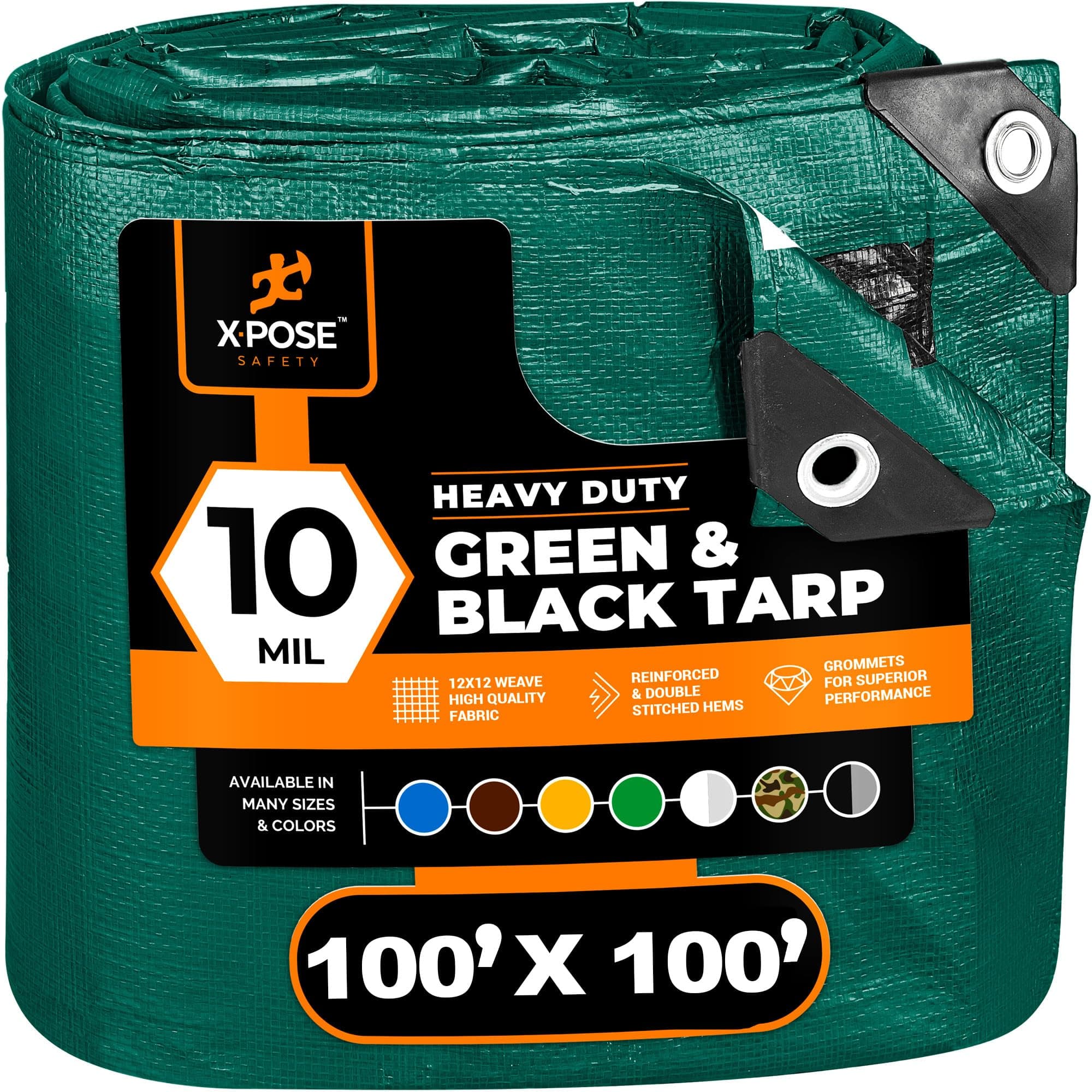Xpose Safety Lona reforzada 100 x 100 ft 10 mil impermeable UV - Reversible verde/negro MTGB-100100-X