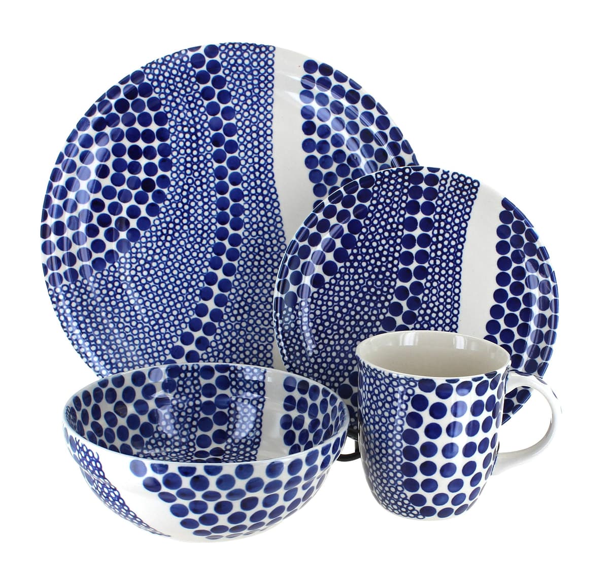 Blue Rose Polish Pottery Juego de vajilla Blue Zara 16 piezas - 4 puestos 1000-1292-4