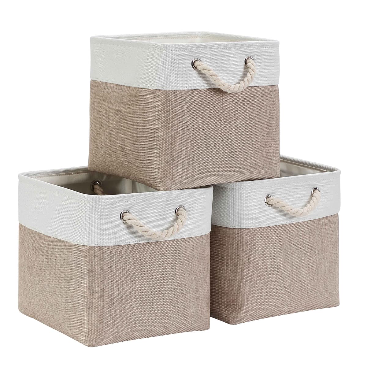 Mangata cajas de almacenamiento 33x33x33 cm (3 unidades) - tela color caqui claro blanco XK-9P9J-NWDD