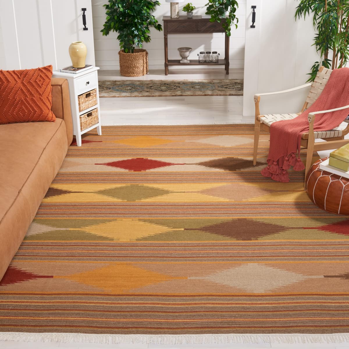 SAFAVIEH Kilim NVK175A-9 Alfombra kilim tejida a mano 9' x 12' Natural y multicolor