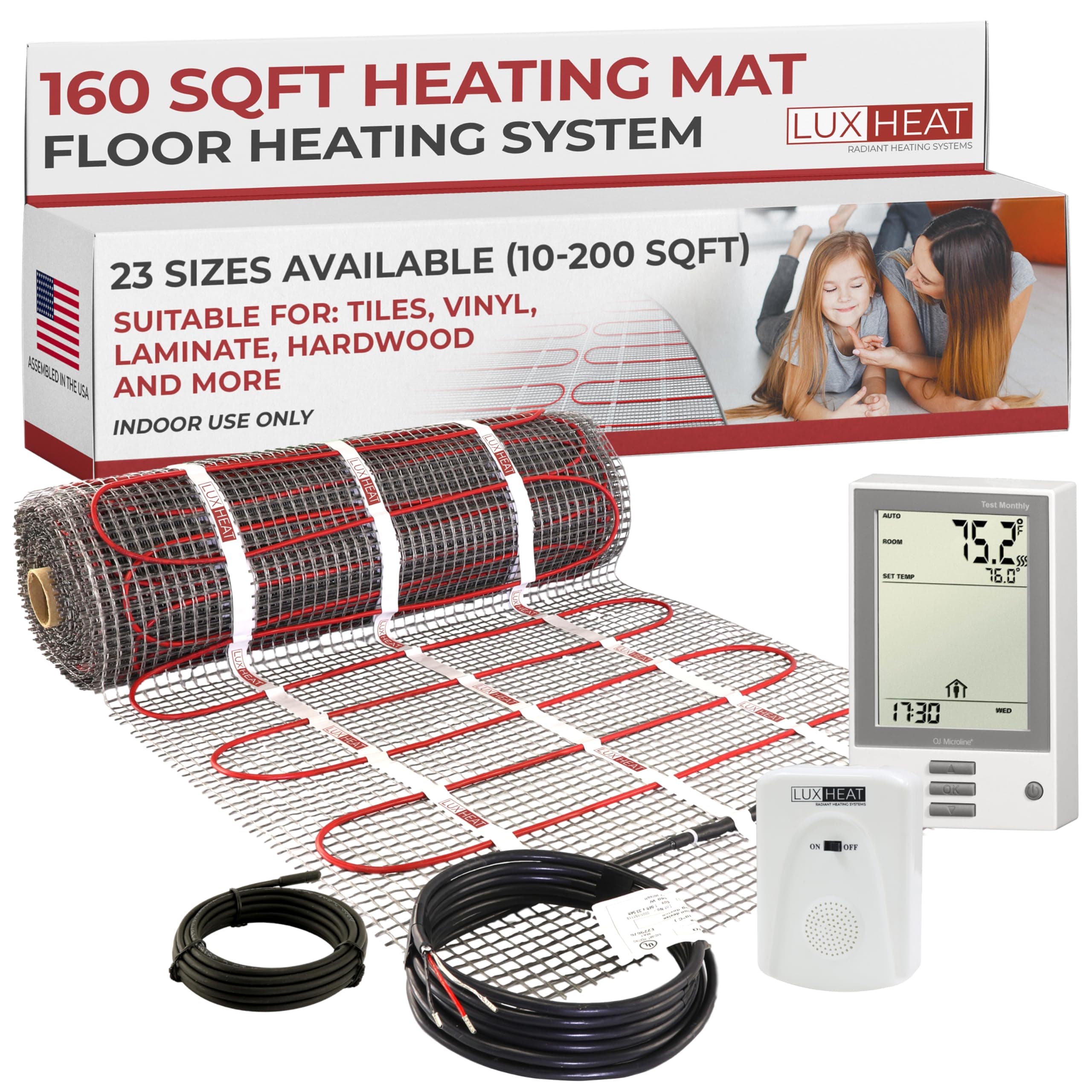 LuxHeat Kit de Piso Radiante 160 sqft 240V con Termostato Programable UDG y Sensor de Piso
