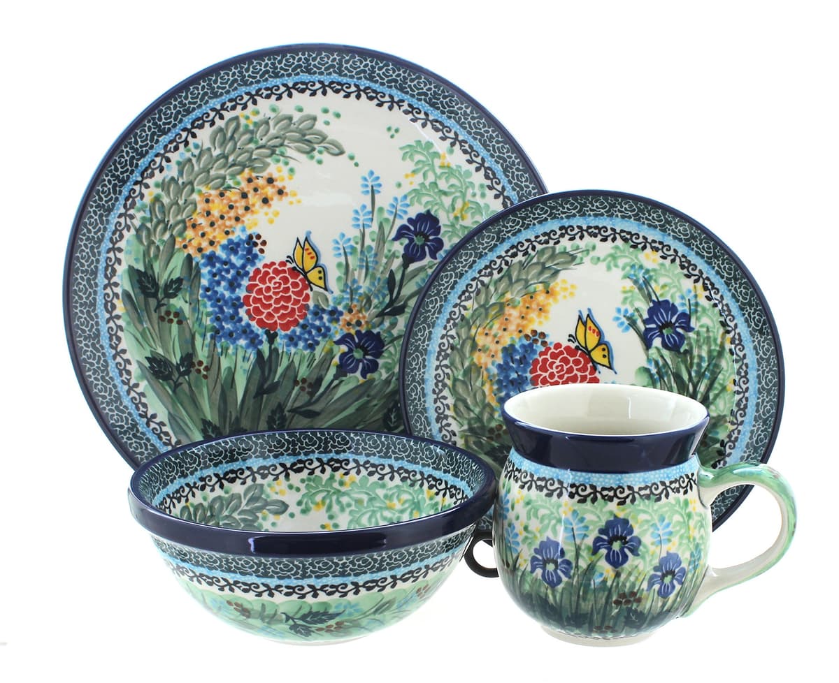 Juego de Vajilla Blue Rose Polish Pottery Green Teresa 16 Piezas (4 Puestos) 1000-U2210-4