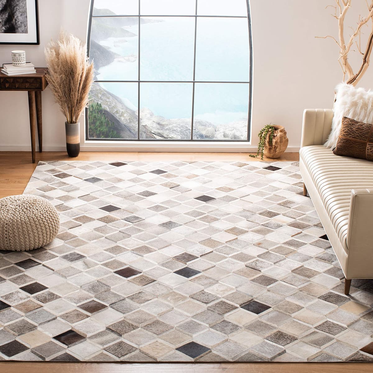 SAFAVIEH Studio Leather 8x10 Ivory/Grey STL807A Alfombra de cuero hecha a mano STL807A-8