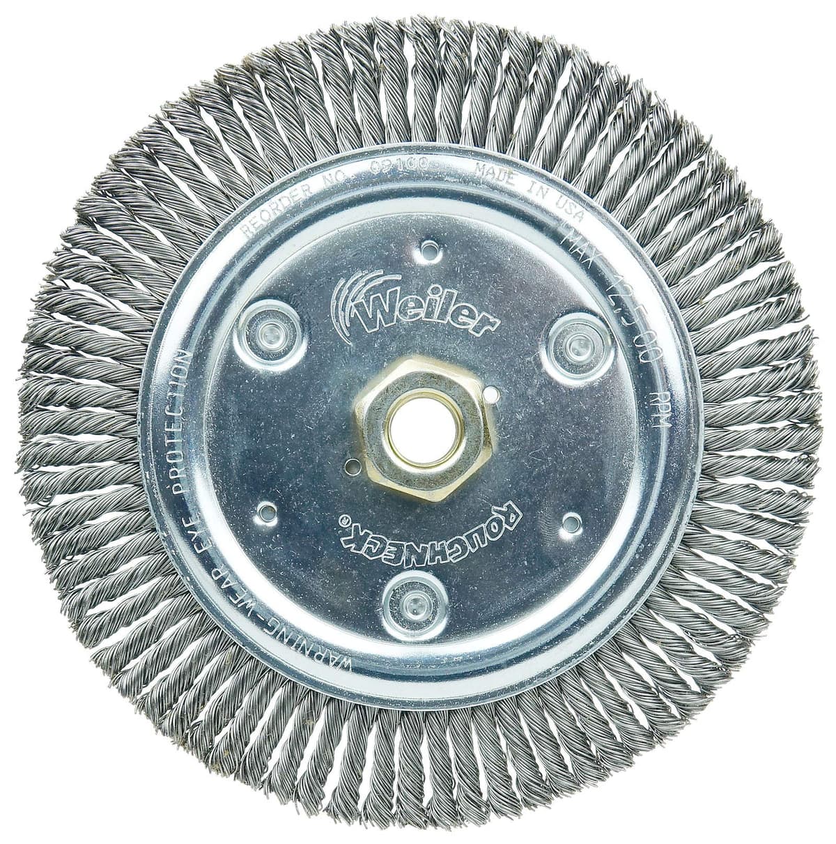 Weiler 09100 Roughneck Sr. Cepillo de limpieza para soldadura de raíz de 7", alambre de acero .020", tuerca 5/8"-11 UNC, Hecho en EE. UU. (Paquete de 10)