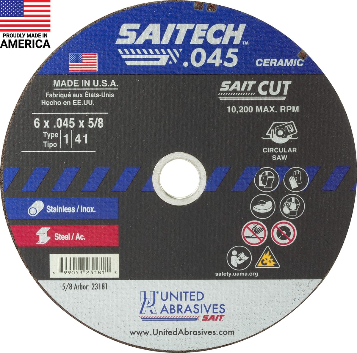 United Abrasives SAIT 23181 Saitech Discos de Corte 6" x .045" x 5/8" Pack de 50
