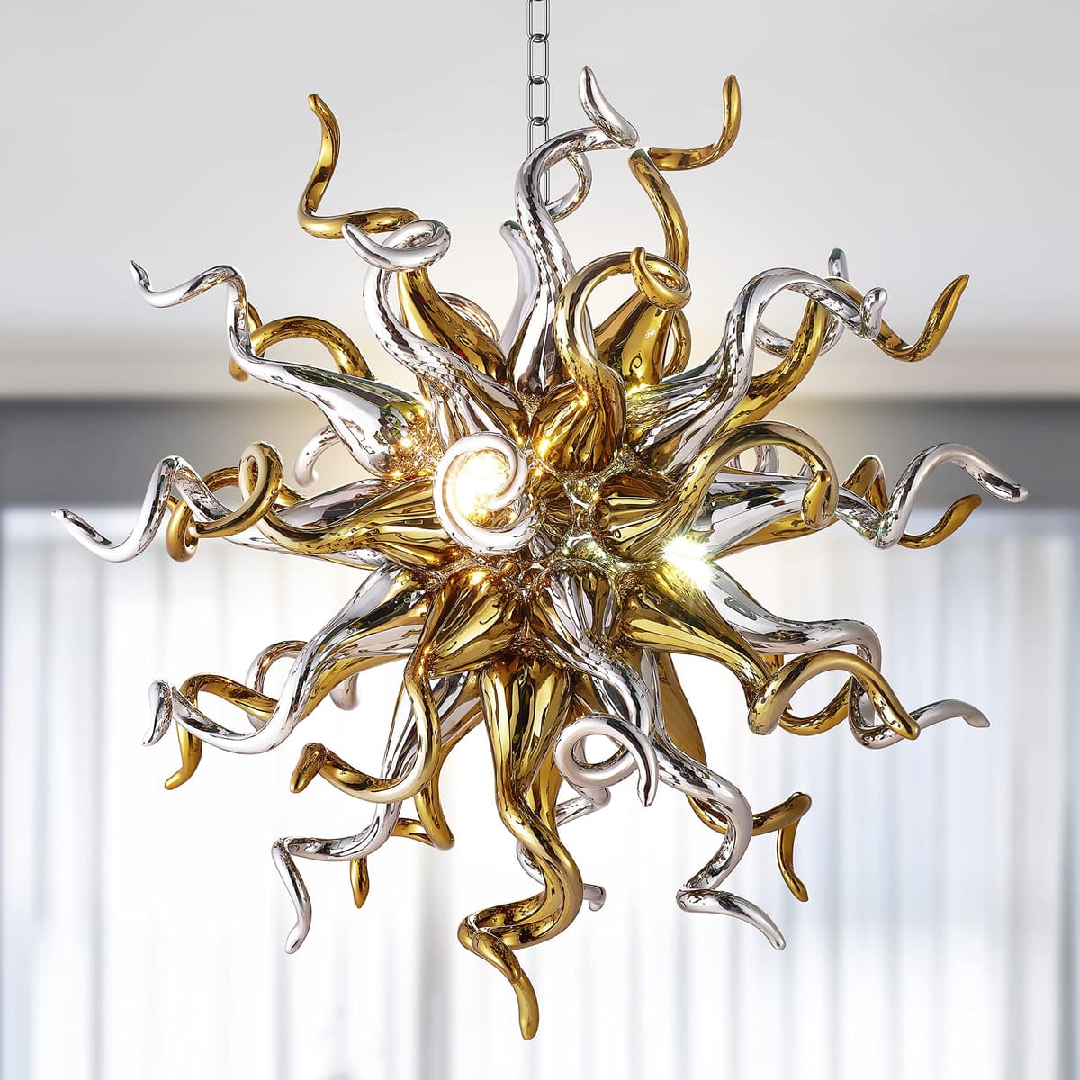 Candelabro de vidrio soplado para comedor Zonstore, colgante personalizable LR1488-D28