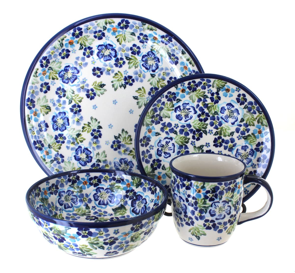 Blue Rose Polish Pottery Juego de 16 piezas Blue Vintage Violet - 4 servicios 1000-DU207-4