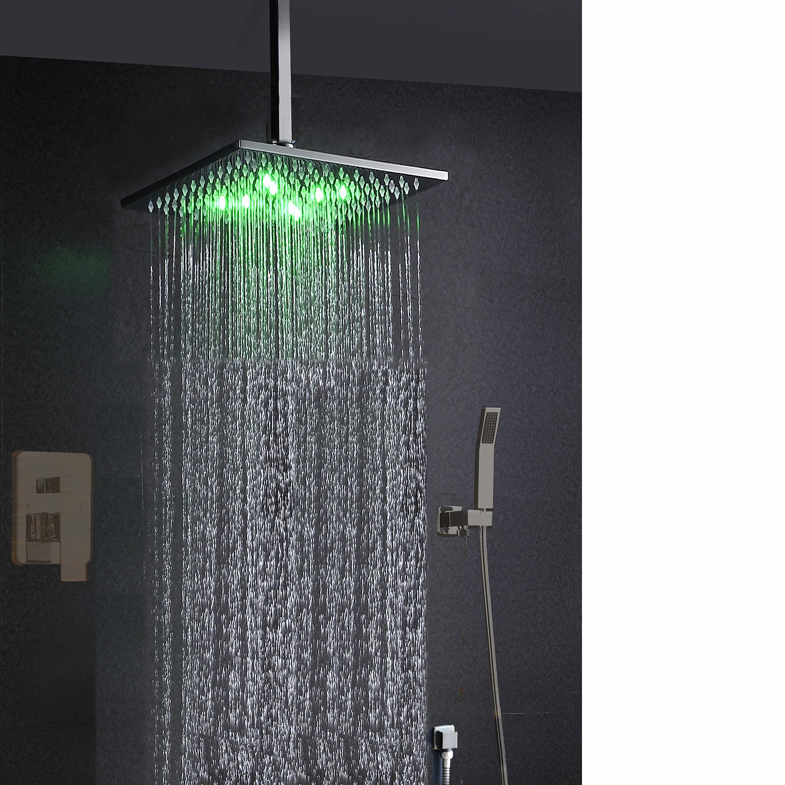 Cascada Set de Ducha de Lujo para Baño con Lluvia LED 16" Níquel Cepillado