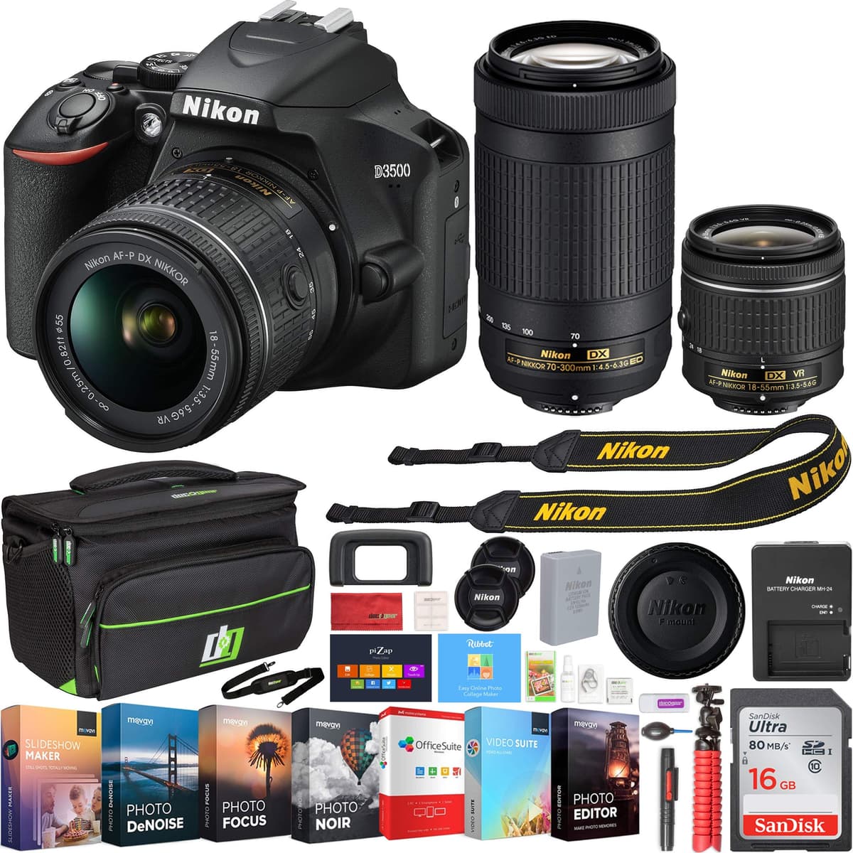 Nikon D3500 Kit DSLR 24.2MP con 18-55mm y 70-300mm (Renewed) + 16GB Bundle CRTE4NKD3500X2
