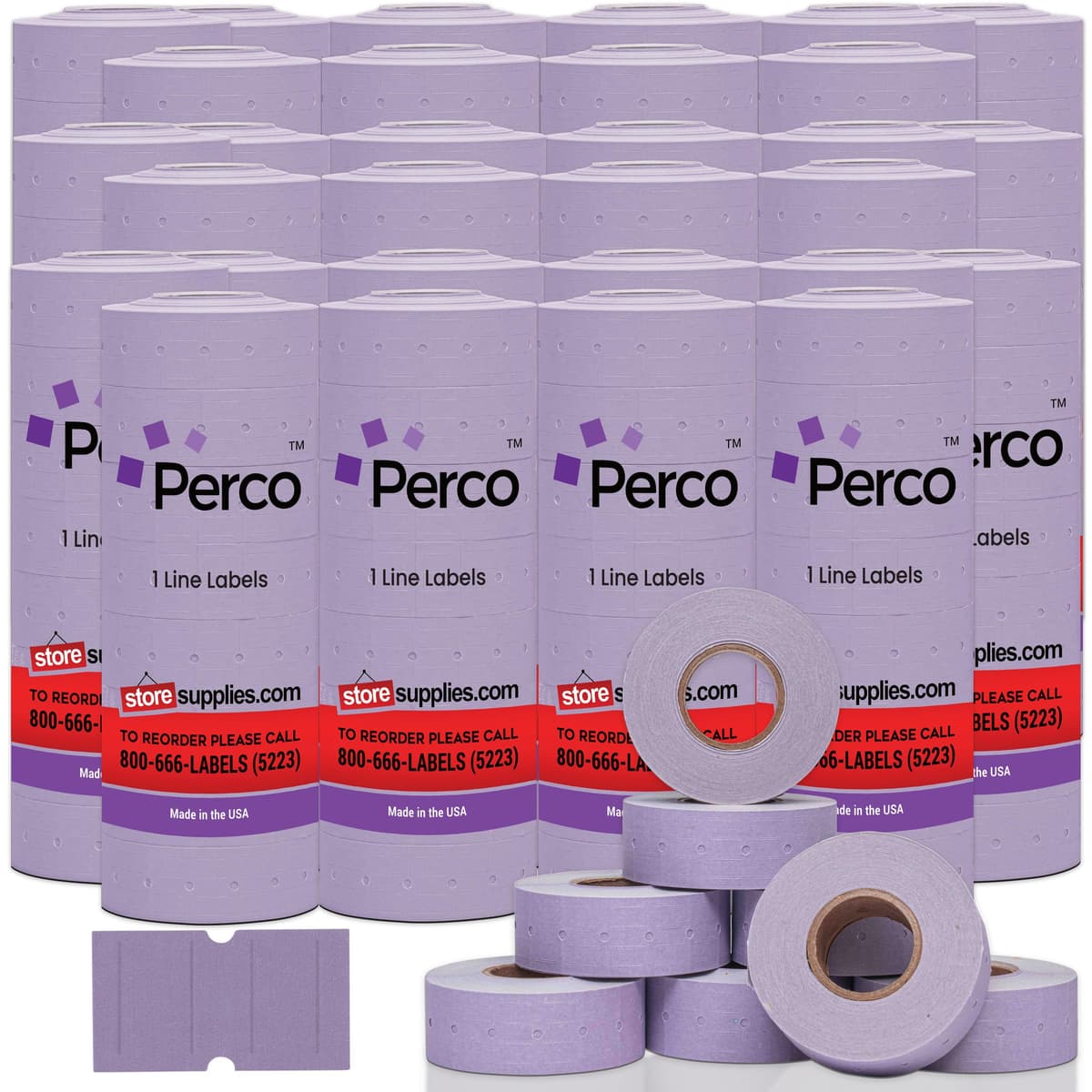 Perco 1 Line Lavender Labels - Case of 30 Sleeves, 240,000 etiquetas en blanco para pistolas de precios Perco 1 Line