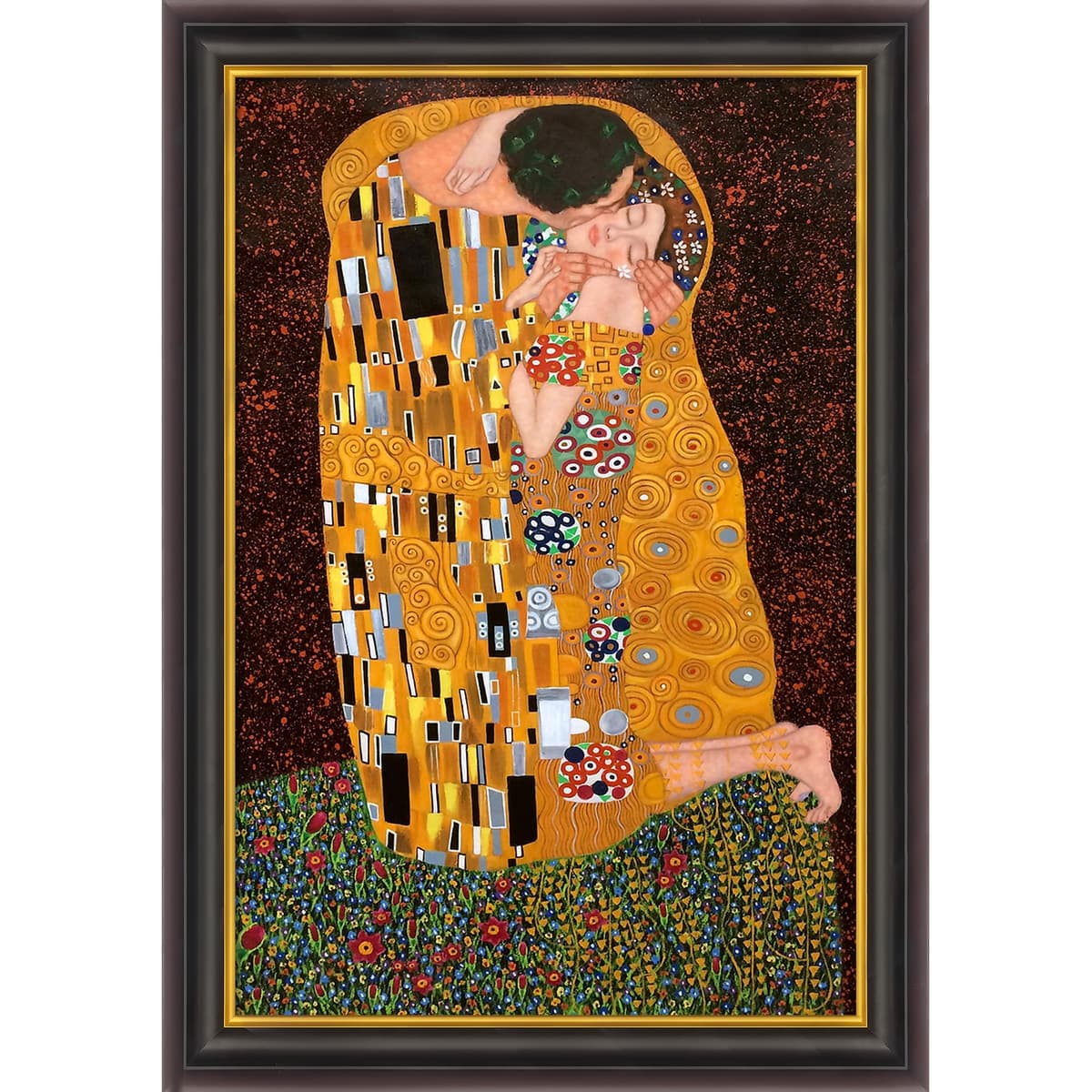 overstockArt Klimt The Kiss Reproducción en Lienzo con Marco Dorado Oscuro KL1267-FR-240G24X36