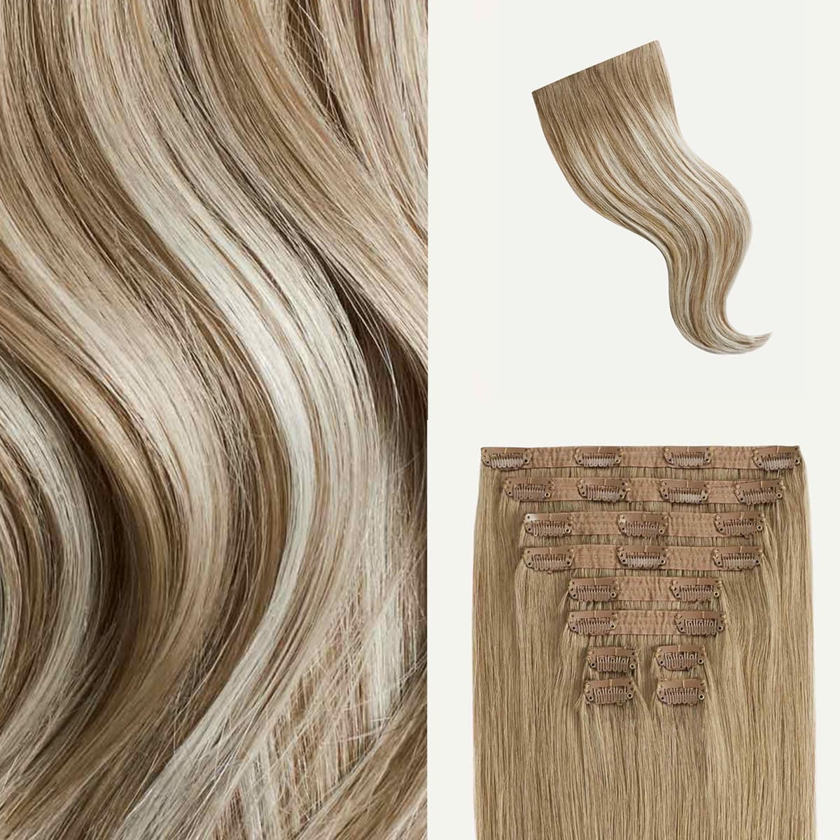 Luxy Hair 24" Natural Blonde Balayage Clip-In 10 piezas 240 g 100% Remy 24-240g-Color18AT90