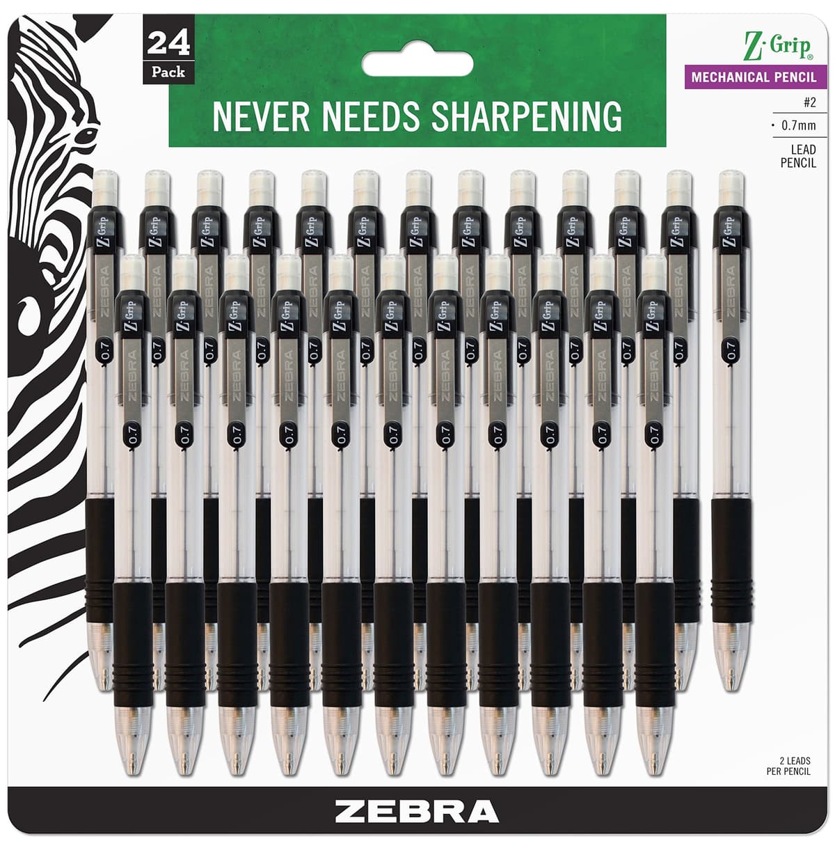 ZEBRA Z-Grip Portaminas mecánico 0.7mm HB #2, 24 unidades por pack (estuche de 48 packs, 1152 total) 15241
