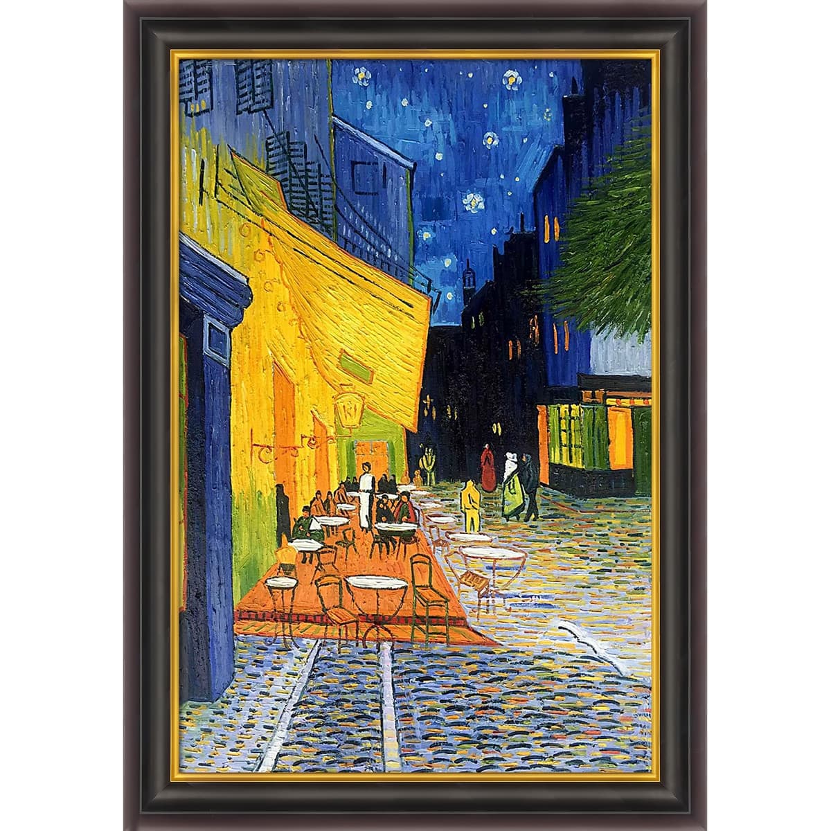 overstockArt La Pastiche - Cafe Terrace at Night (Vincent Van Gogh) 30" x 42" - Reproducción óleo con marco opulento VG1540-FR-240G24X36