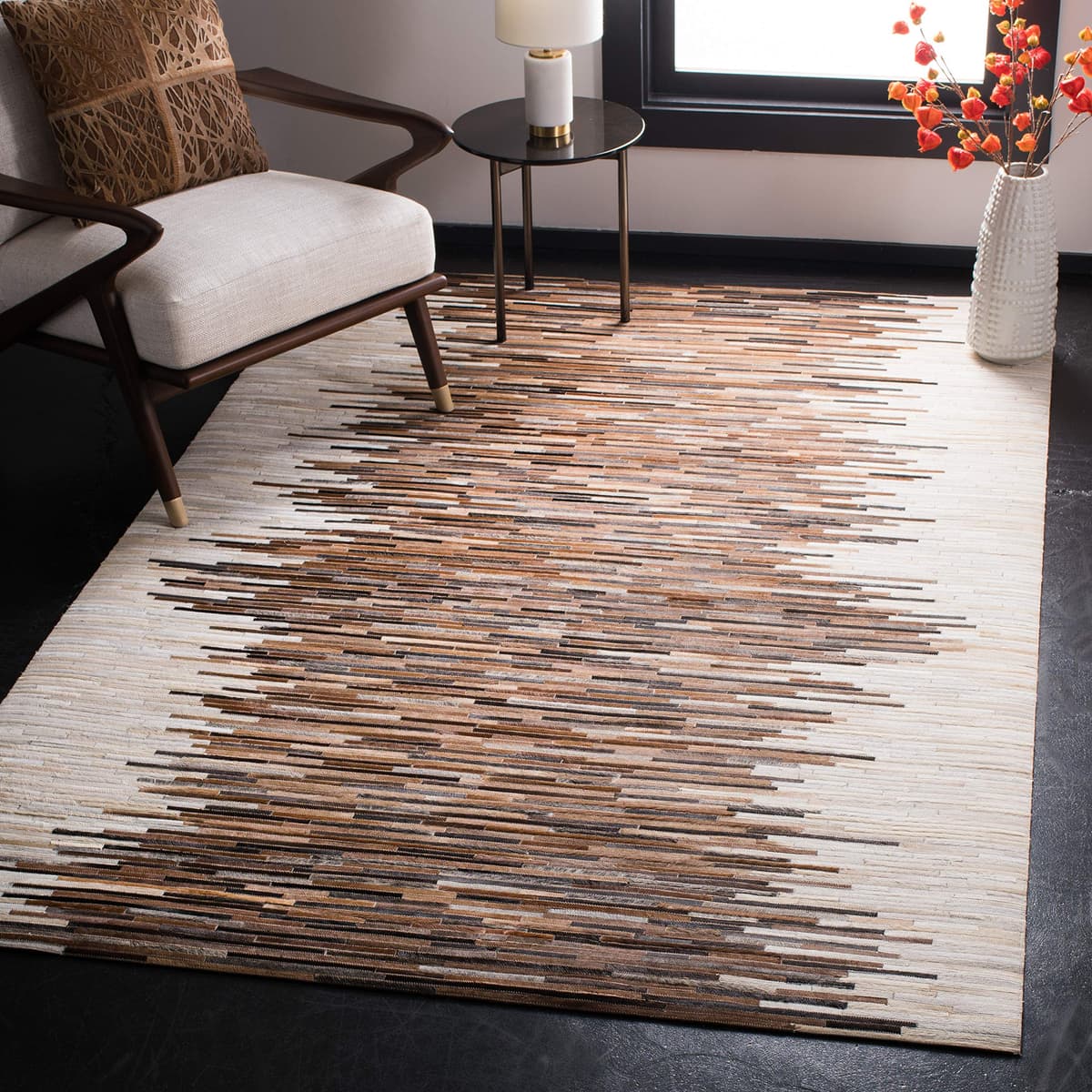 SAFAVIEH Studio Leather Collection 9' x 12' Ivory / Brown STL814A Handmade Area Rug STL814A-9