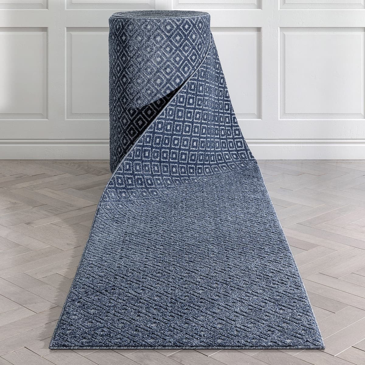 Well Woven Runner a medida Piano Dark Blue Tribal Diamond Geometric 31" x 60' IHS-MG-254-R-31-60