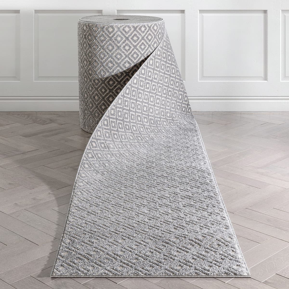 Well Woven Runner a medida Piano Charcoal Grey Tribal Diamond Geometric 27" x 65' IHS-MG-258-R-65