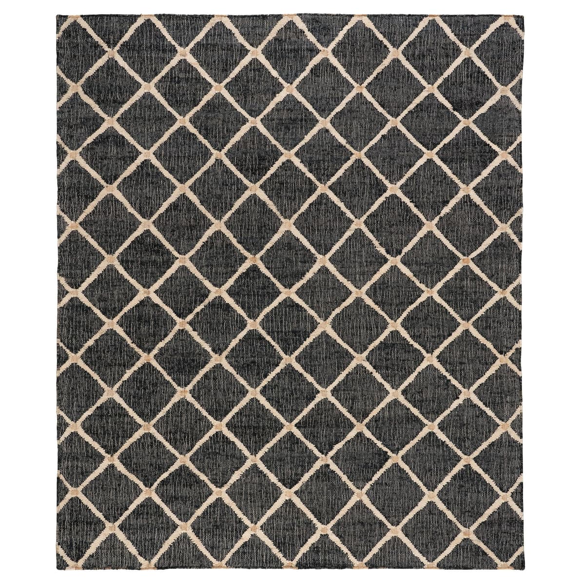 Dash & Albert Kali Alfombra de Yute Tejida a Mano 7.5 x 9.5 ft | Patrón Geométrico Negro DA1922-810