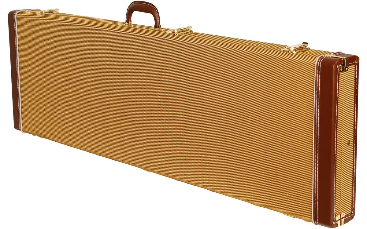 KYOHRITSU Kyoritsu EBO-140 Estuche rígido para bajo eléctrico, tipo Fender, tweed, herrajes dorados