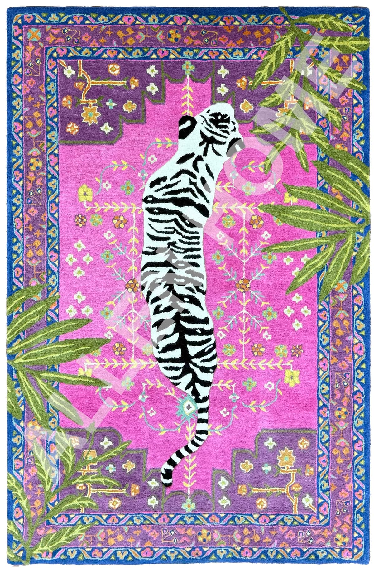 Allen Home Bengal Tiger Alfombra de lana hecha a mano 8' R - Rosa AH-BENGALTIGER-PINK-8'R