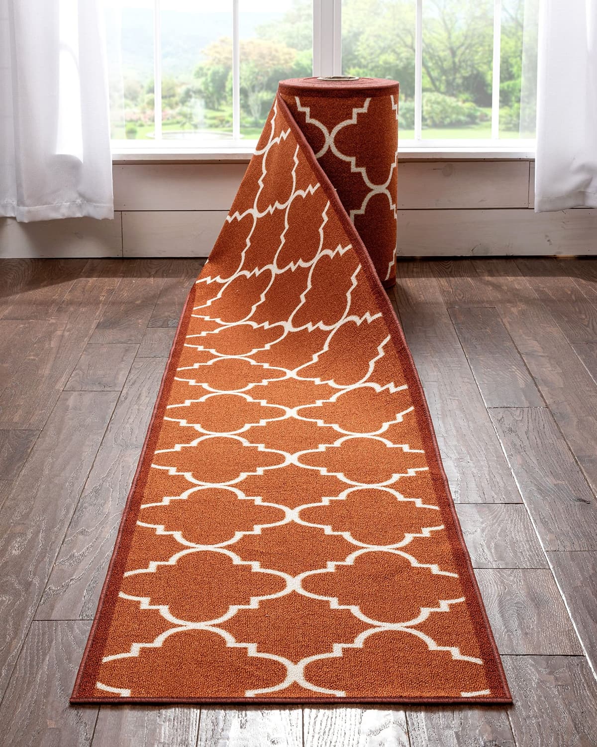 Well Woven Runner personalizado 31" de ancho Brooklyn Trellis Red, respaldo de caucho antideslizante, lavable a máquina IHS-6510R-31-55